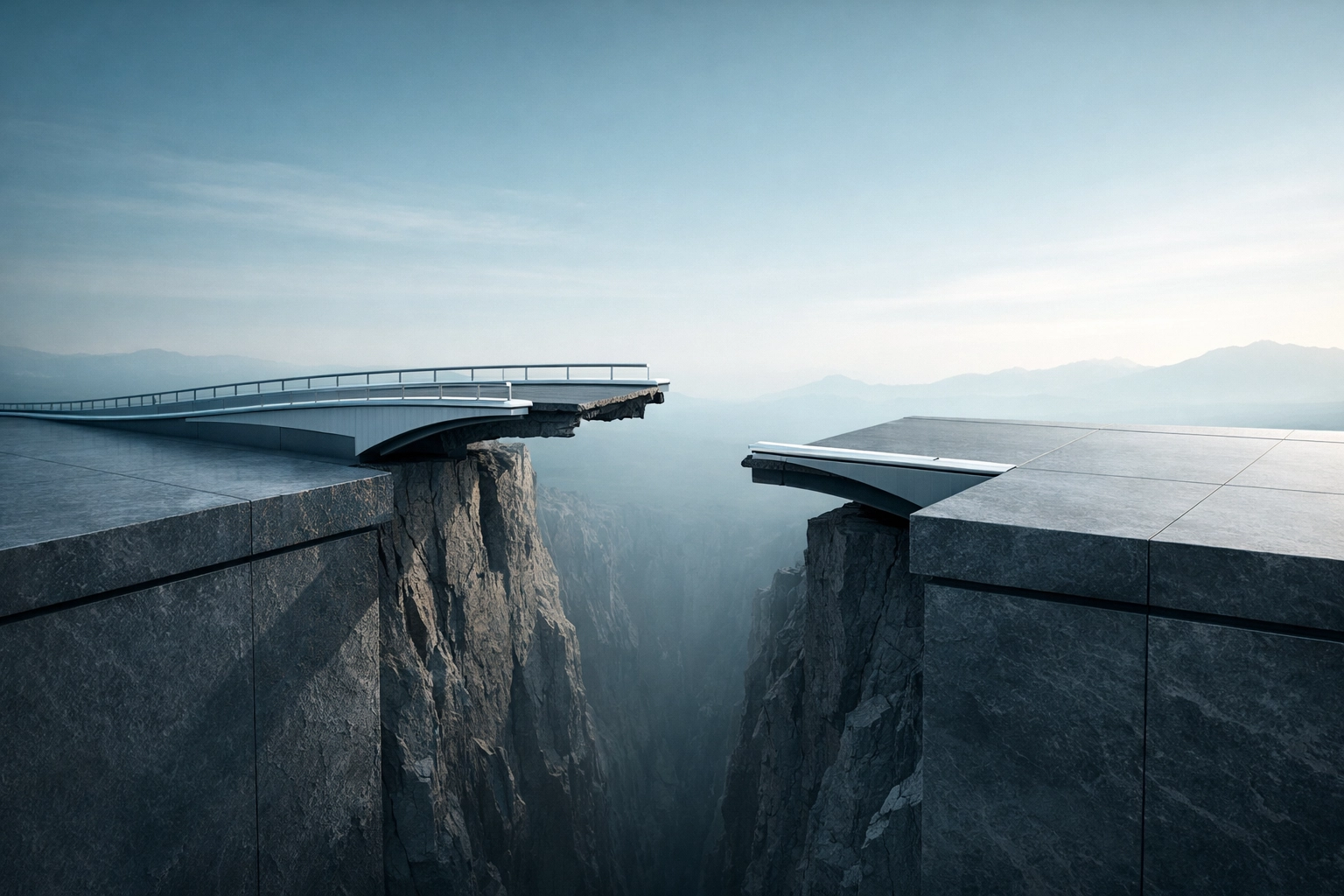 Incomplete architectural bridge representing the productivity chasm and ROI loss during business transformation.