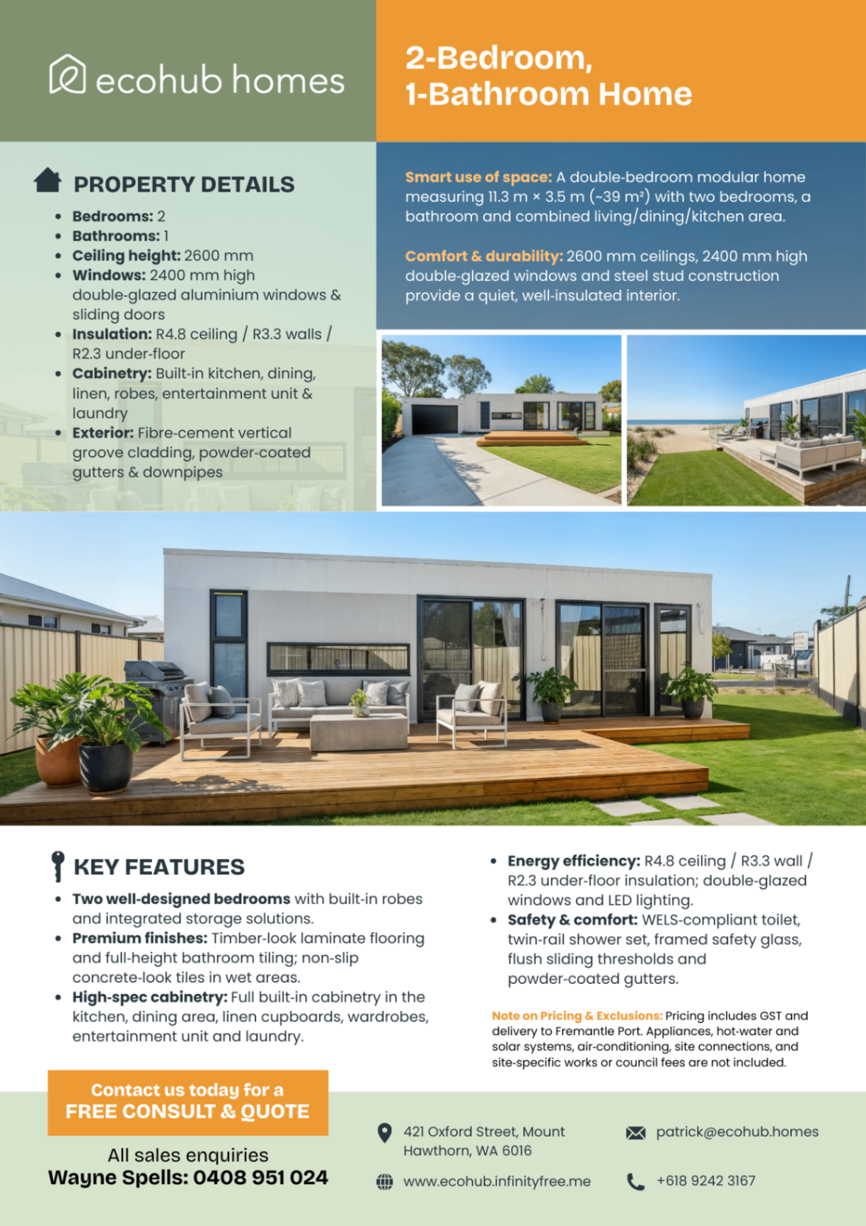 Promotional flyer for EcoHub modular home