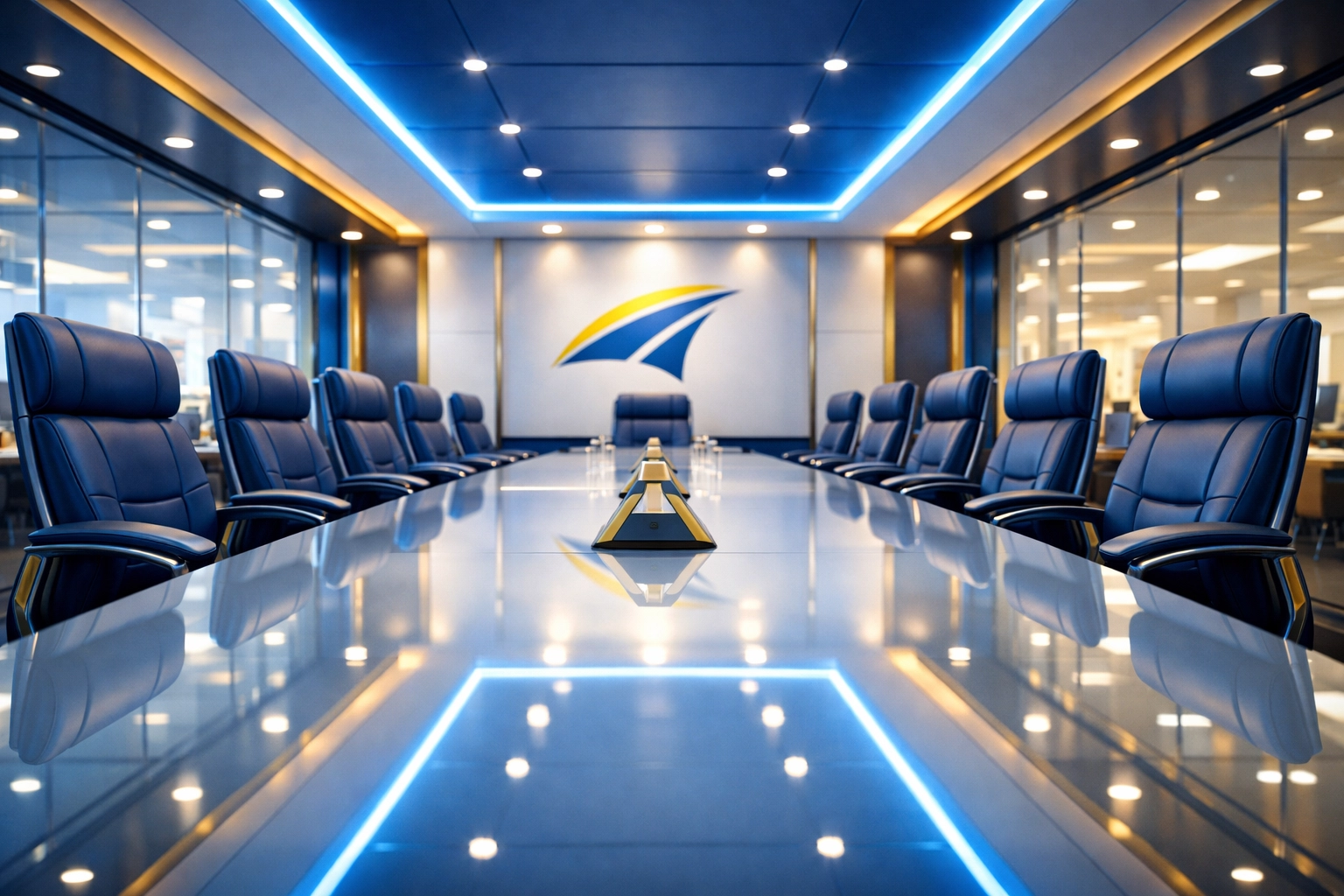 Impeccably clean Bolton conference room with a polished glass table for productive meetings.