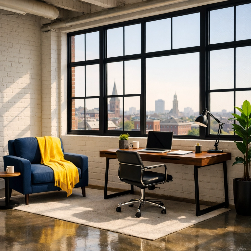 Clean modern loft in Worcester showing the productivity benefits of house cleaning Worcester MA.