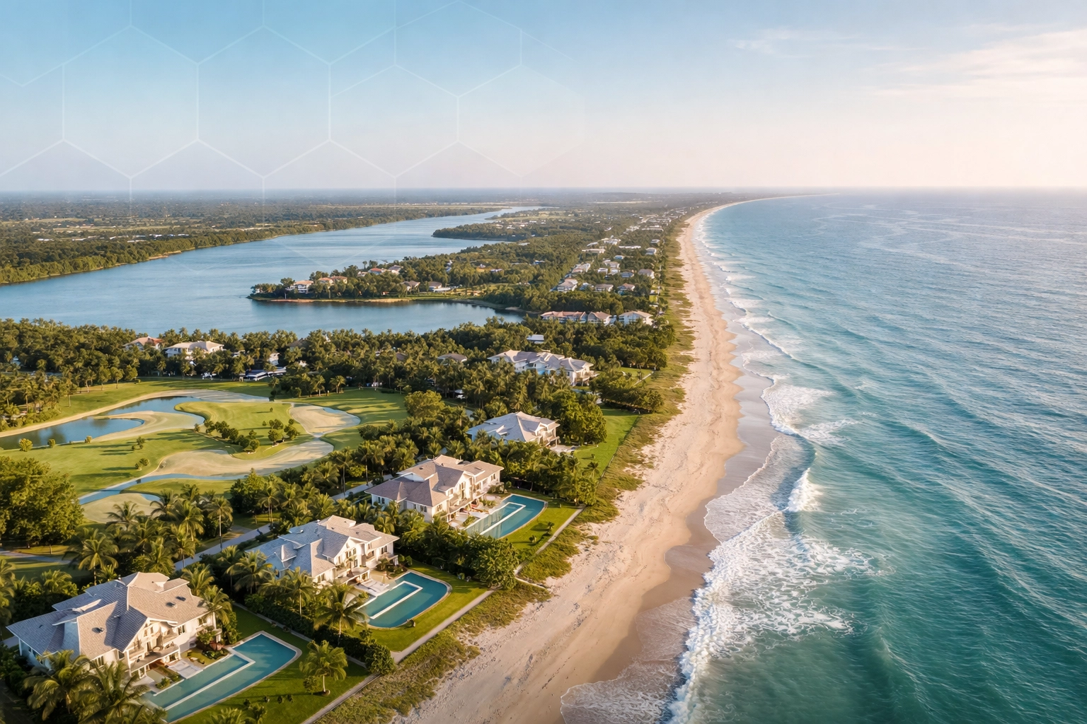 Aerial view of Martin County coastline with luxury homes, highlighting wealth growth and estate exemption considerations