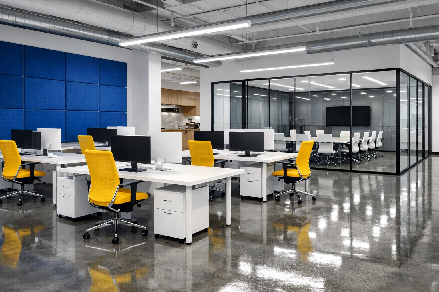 Sanitized modern office space in Central Square Cambridge following a commercial move-out cleaning.