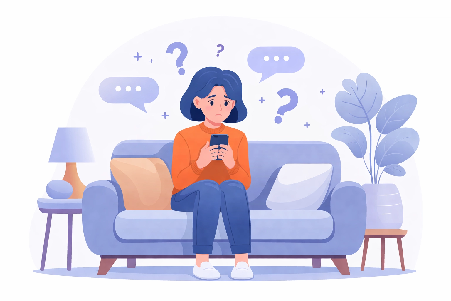 Homeowner waits anxiously on couch for contractor follow-up, showing the importance of timely responses