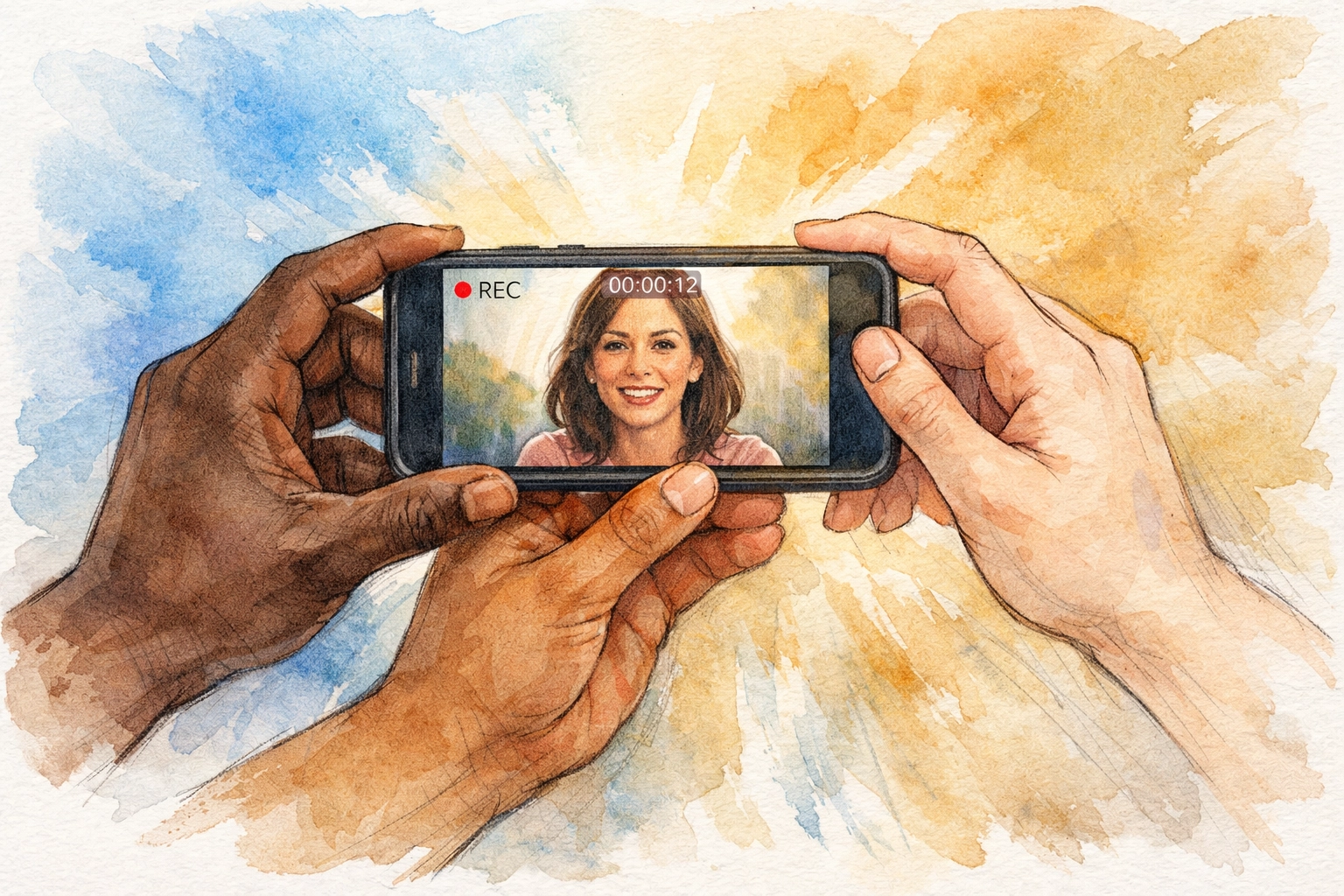 Recording prayer video message on phone for digital care package ministry outreach