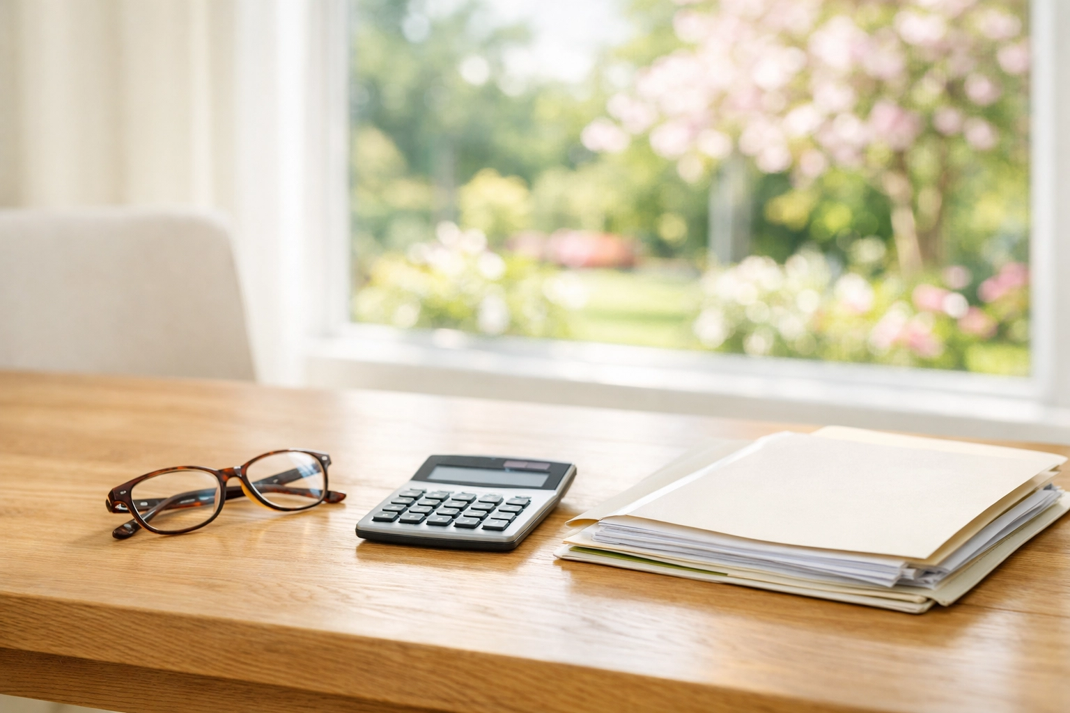 A desk with a calculator and folder prepared for a Southampton care financial assessment.