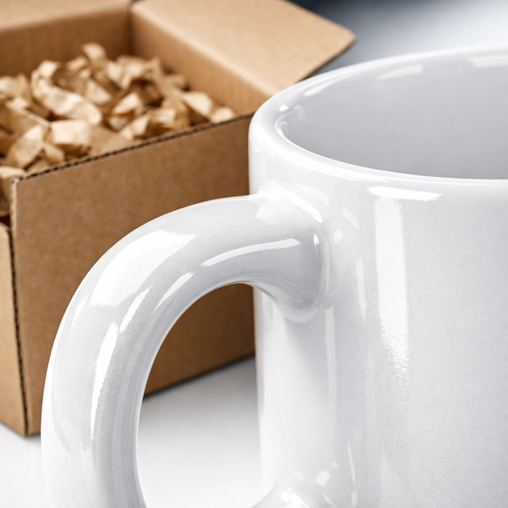 Close-up of a high-quality movie mug with durable gloss finish and secure Top Merch shipping packaging.