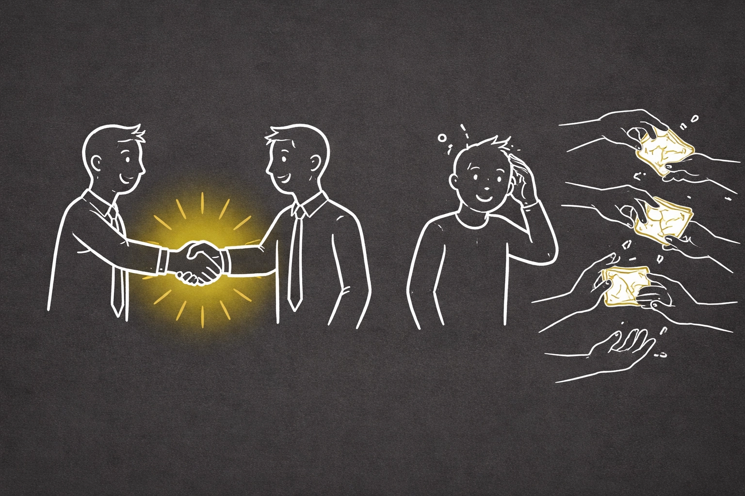 Minimalist illustration showing direct customer handshake versus indirect, highlighting first-party data accuracy