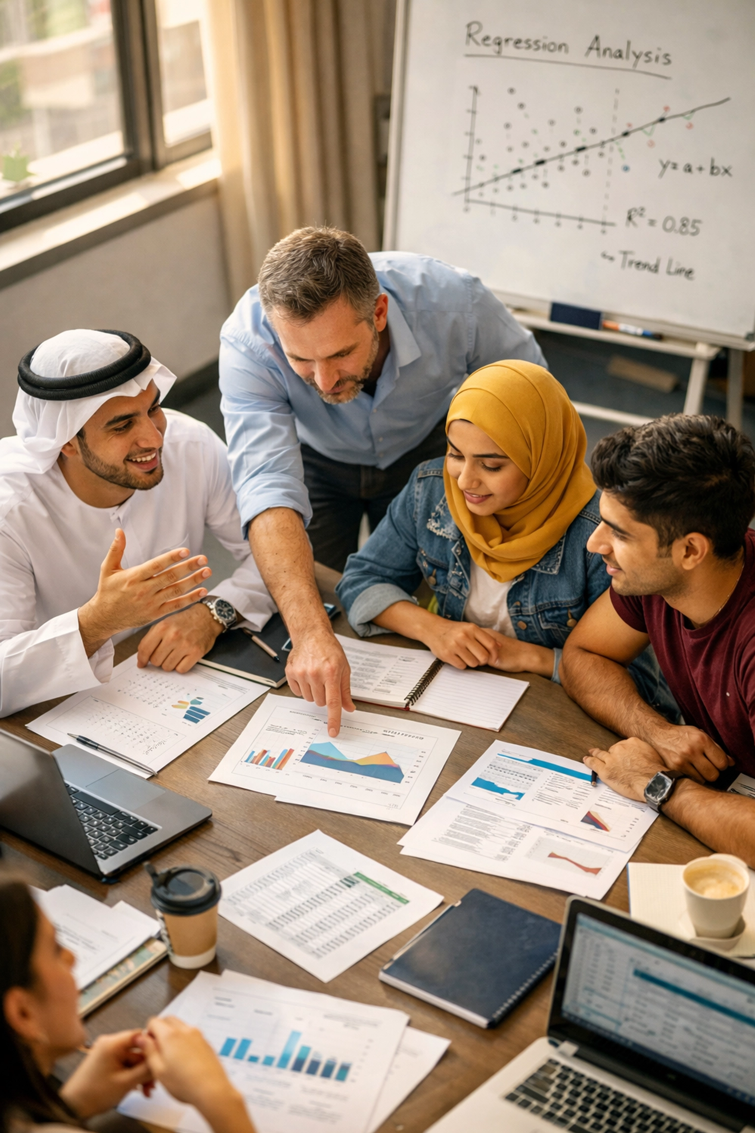Students learning data science with instructor in physical classroom in Dubai