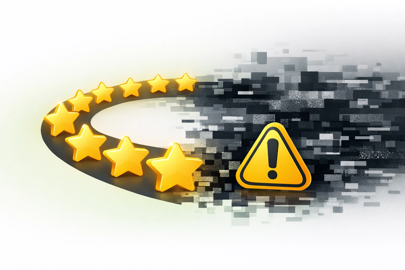 Illusztráció a hamis Google értékelések veszélyeiről és az online hitelesség elvesztéséről.