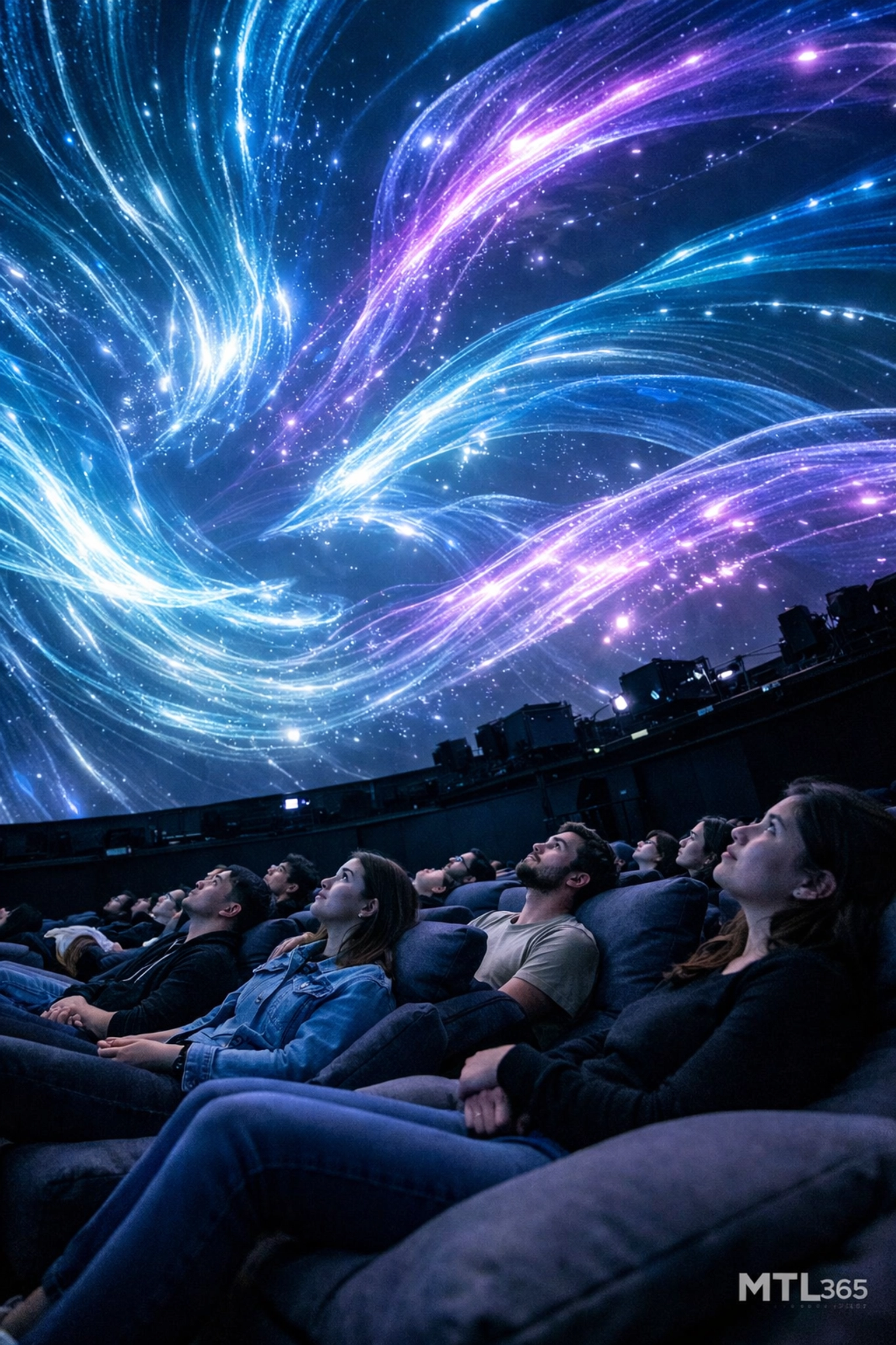 Immersive digital art projection at the Satosphère dome for SAT Fest 2026 in Montreal.