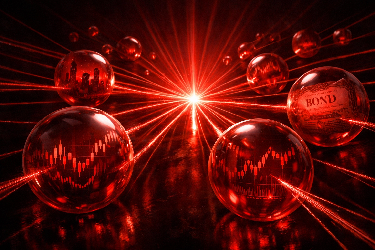Interconnected assets moving together showing correlation risk in traditional diversified portfolios