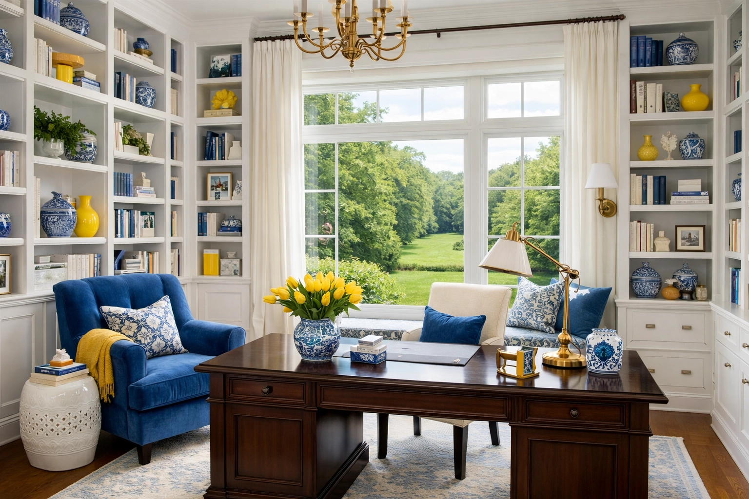 A personalized luxury home office in Dover featuring expert residential cleaning Massachusetts for a clean sanctuary.