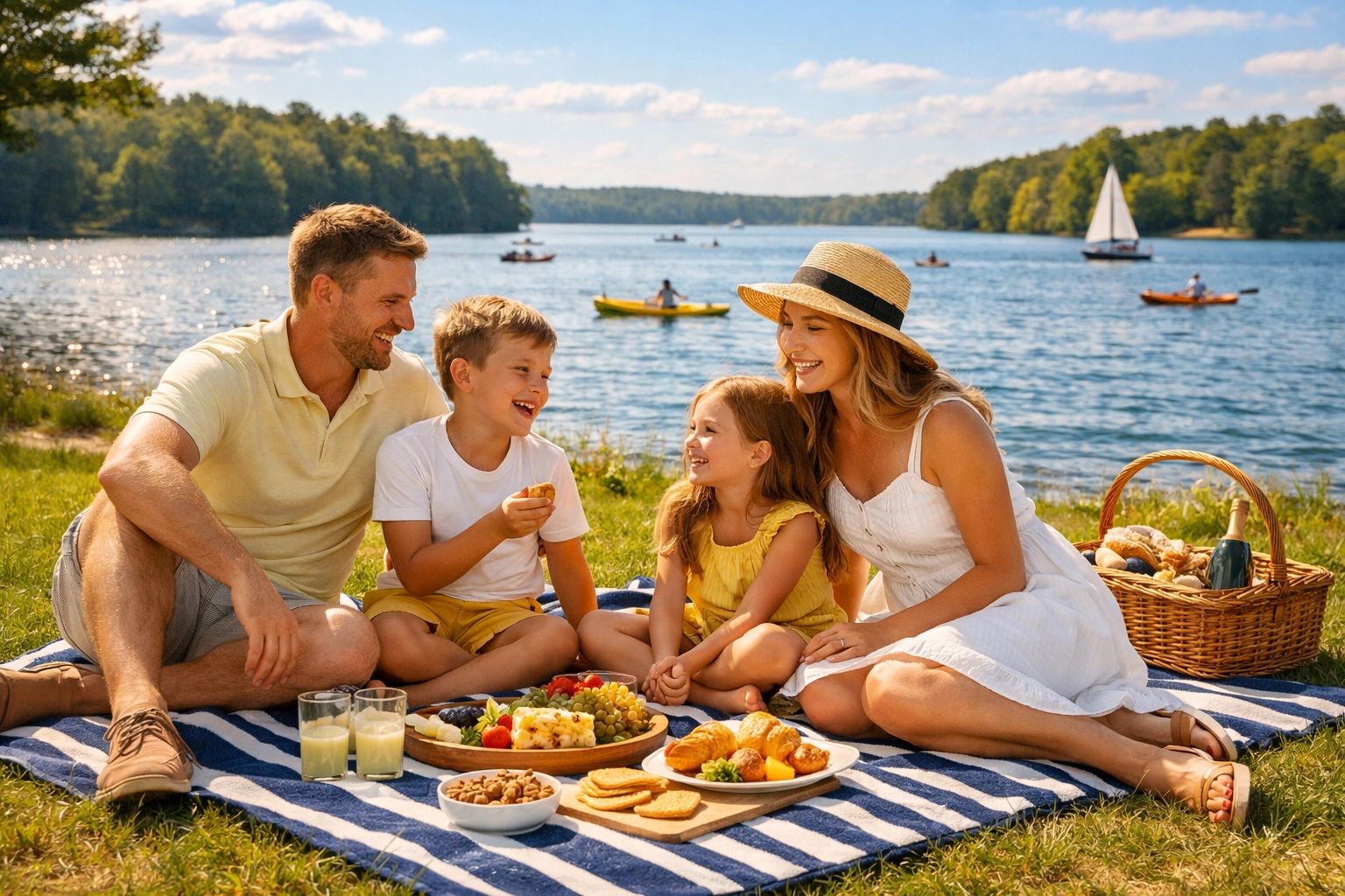A family enjoying a weekend at Hopkinton State Park instead of doing weekly house cleaning in Ashland.