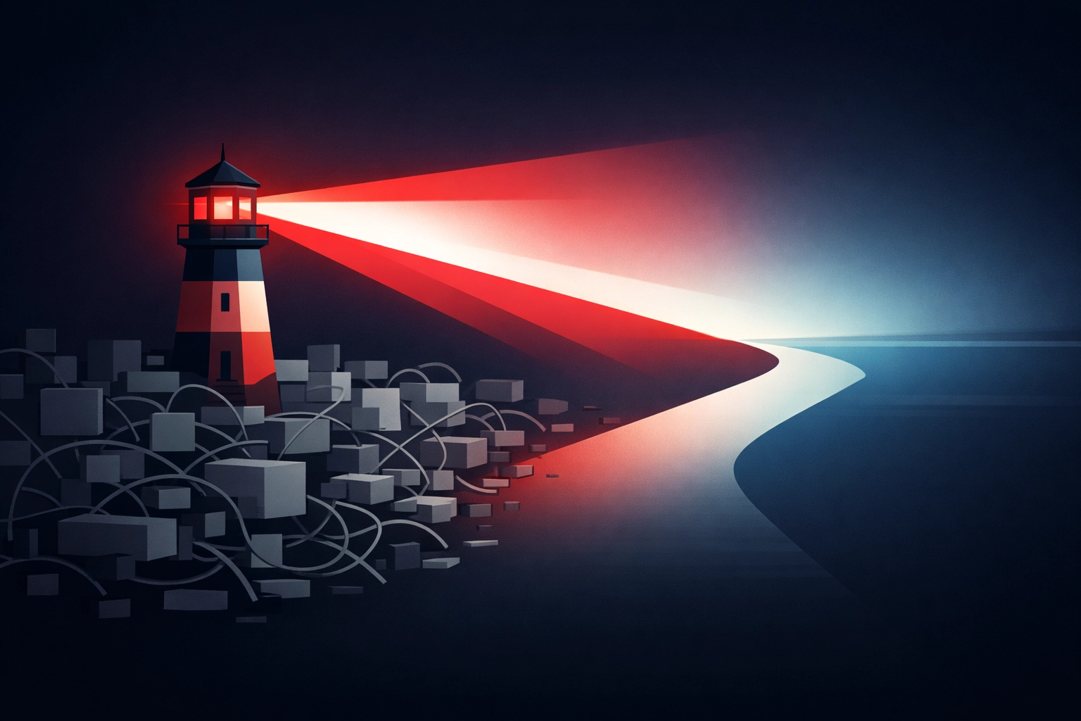 Lighthouse beam showing how AEO provides clear visibility for Bristol businesses in search results.