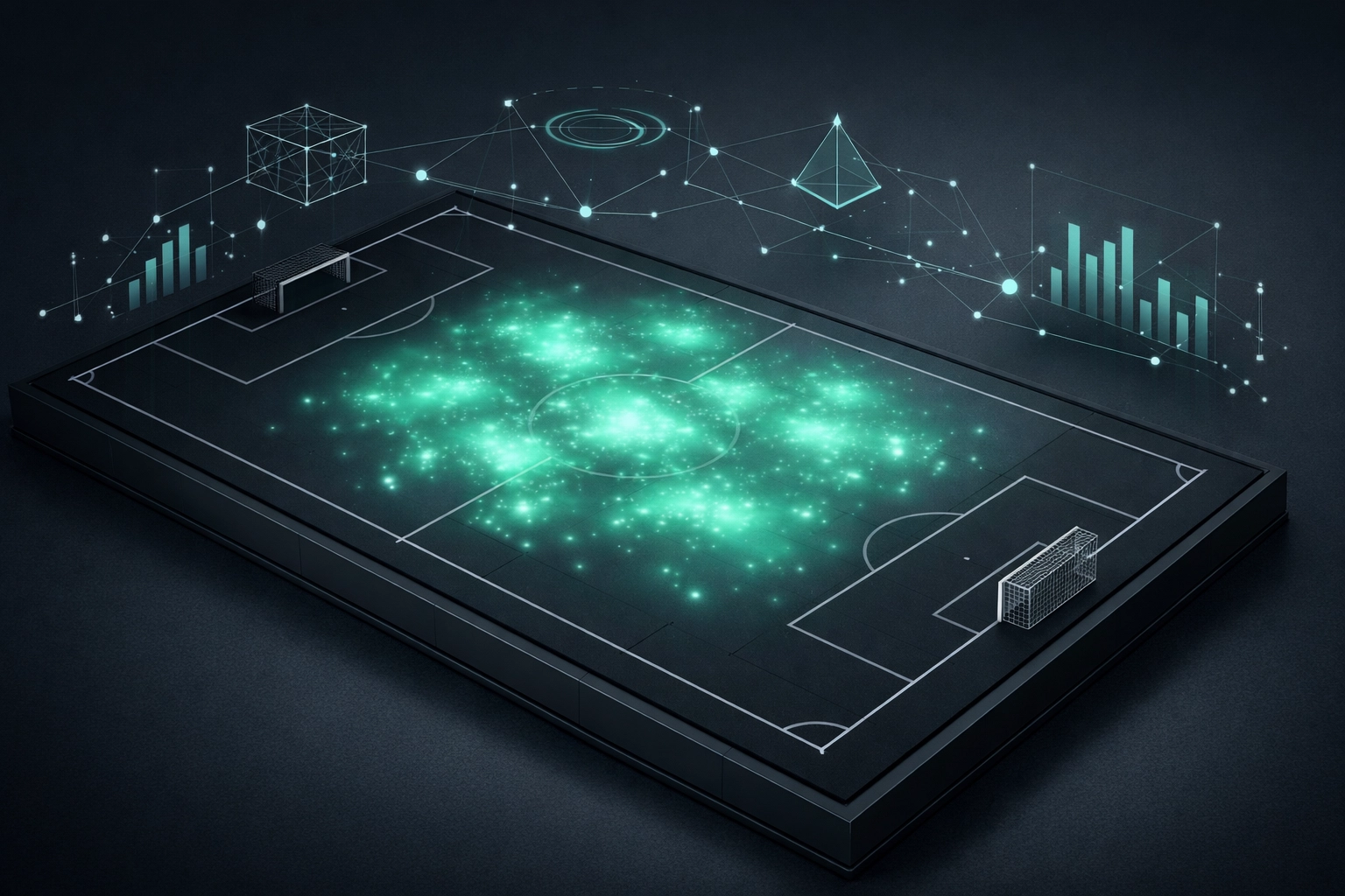 Football pitch heatmap showing defensive stalemate patterns and tactical AI data analysis.