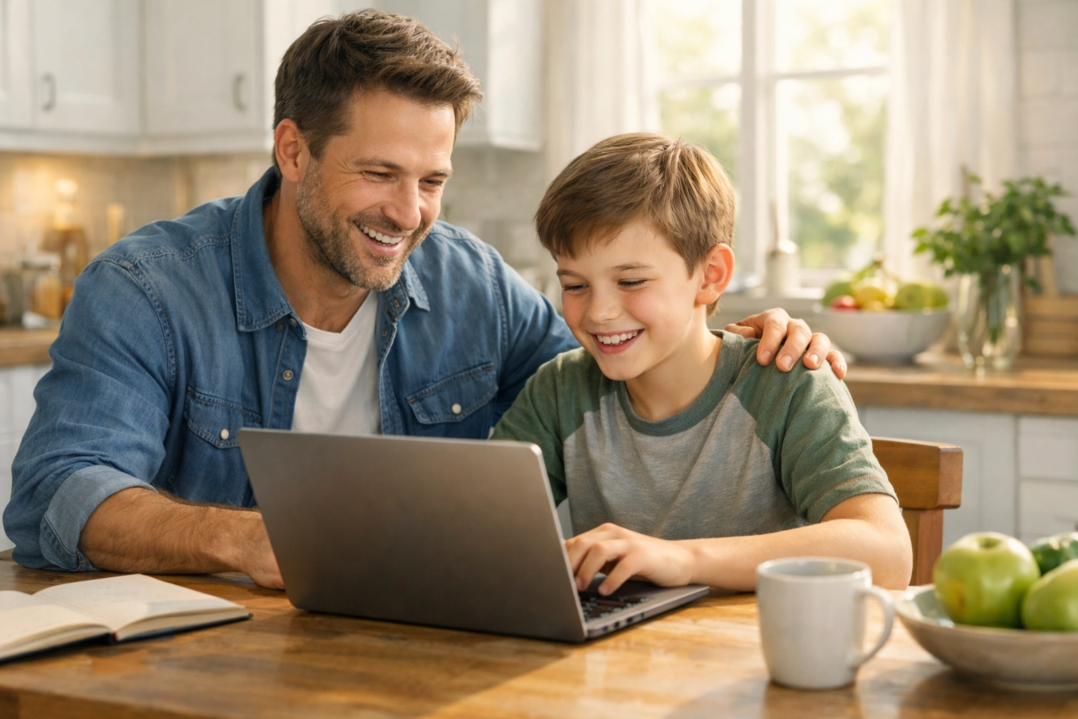 A Christian father mentoring his son on digital safety and faith at First Assembly Memphis.