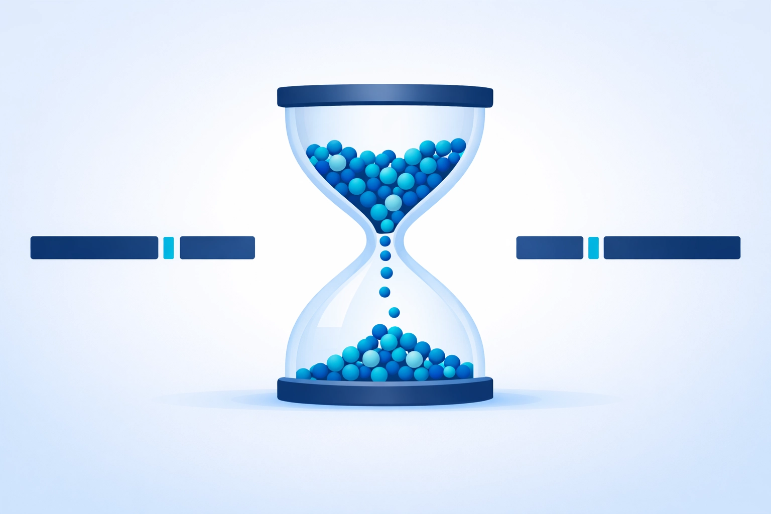 Minimalist illustration of an hourglass representing bottlenecks and waiting waste in IT workflows and Lean Six Sigma.