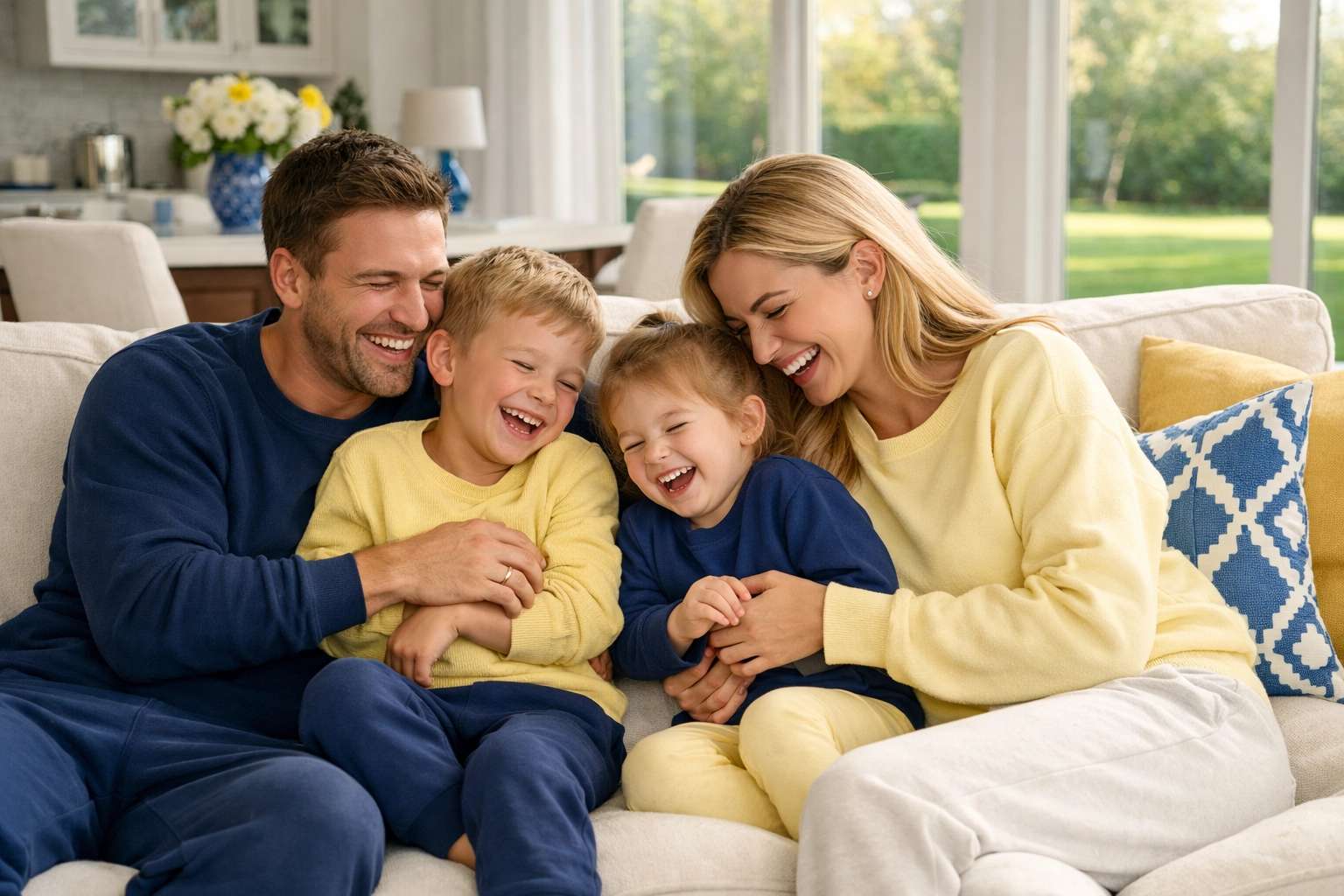 A happy family enjoying free time in a home maintained by weekly house cleaning Milford MA services.