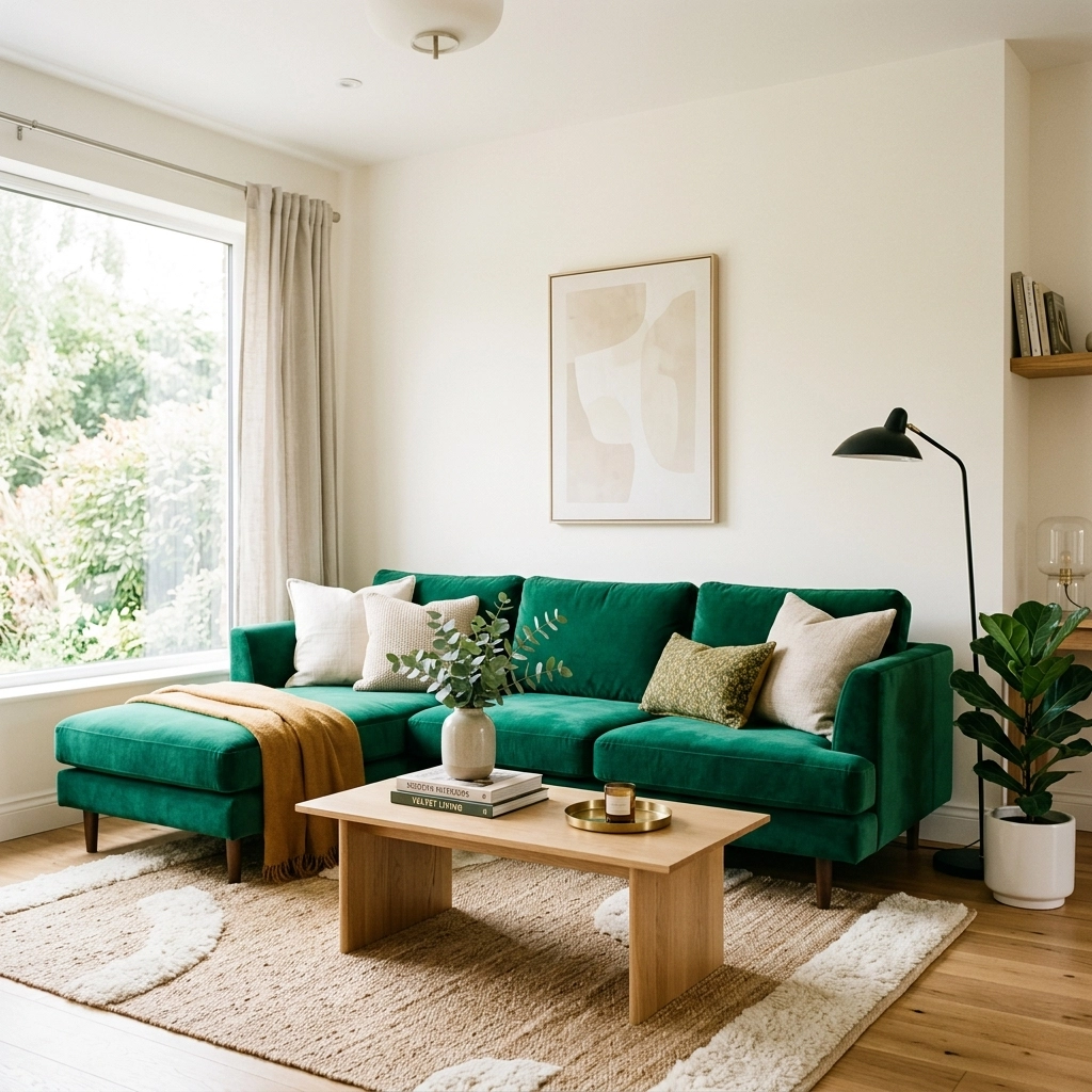 [HERO] The Bold & The Beautiful: Anchor Your Room with This Emerald Velvet Sectional Find