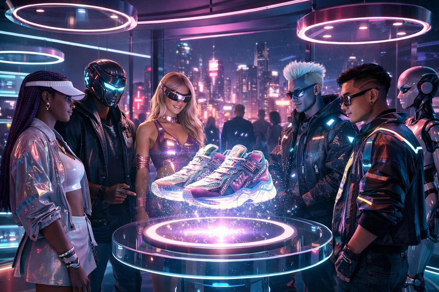 Immersive VR social shopping experience in a futuristic B2B2C metaverse retail boutique.