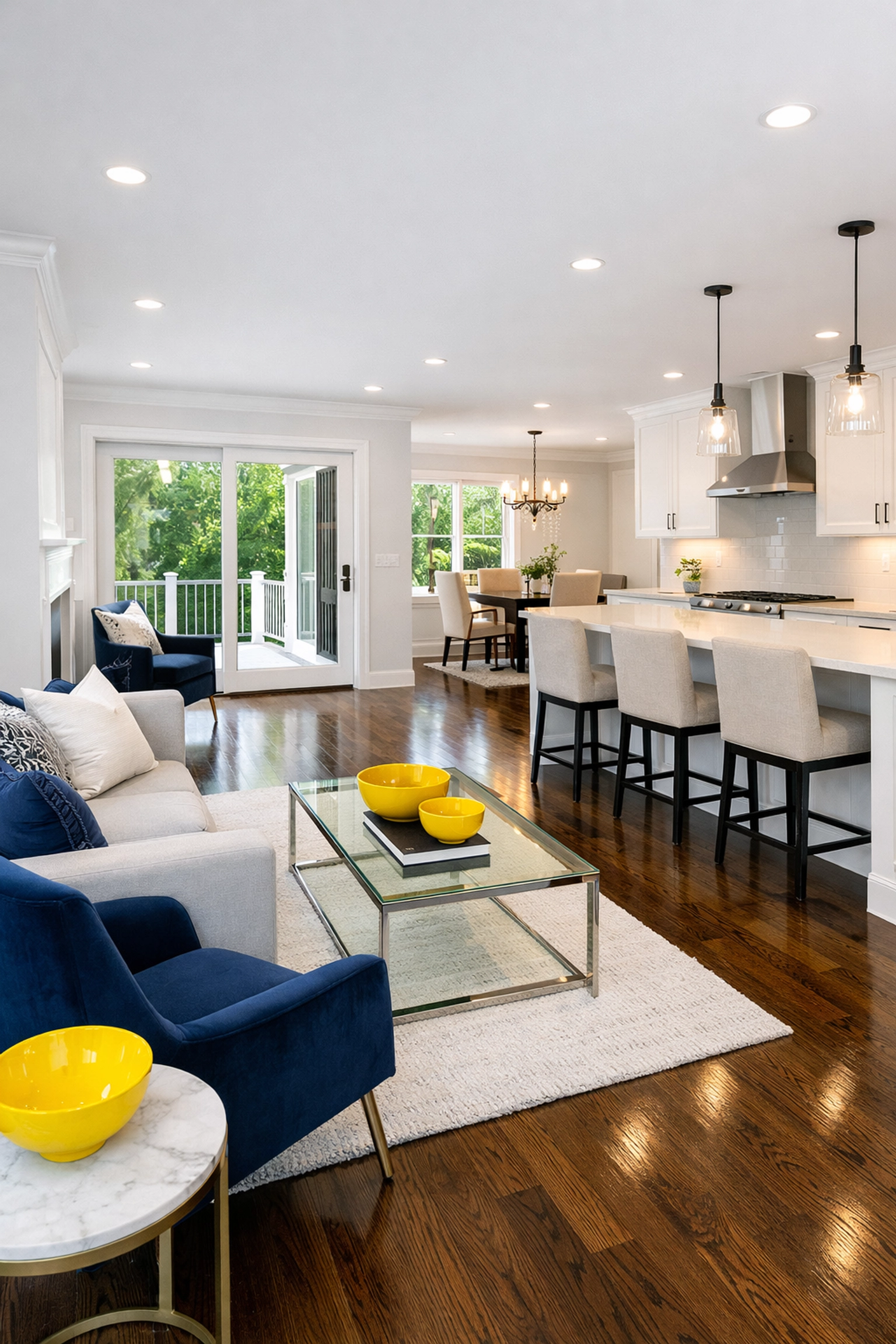Gleaming open-concept home interior in Bedford after a professional post-construction cleaning service.