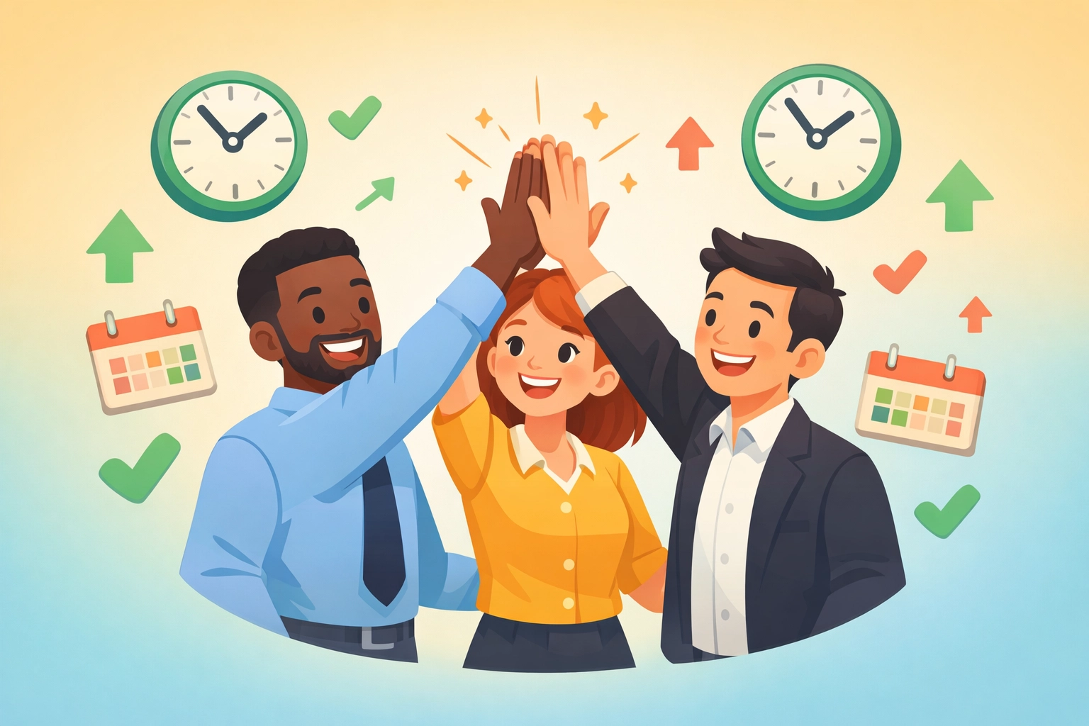 Business team celebrating time savings from unified platform eliminating admin work