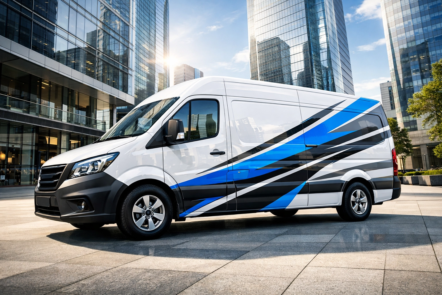 Professional partial vehicle decal wrap on a commercial van for effective mobile brand advertising.