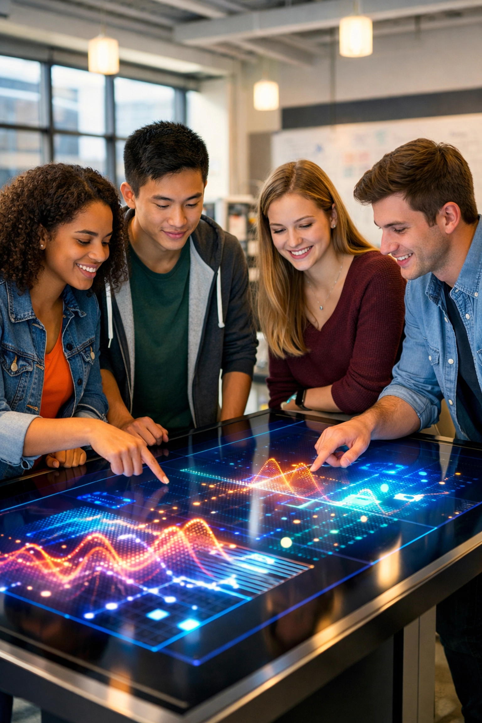 Students in a modern innovation lab developing skills for a proactive NIL education talent pipeline.