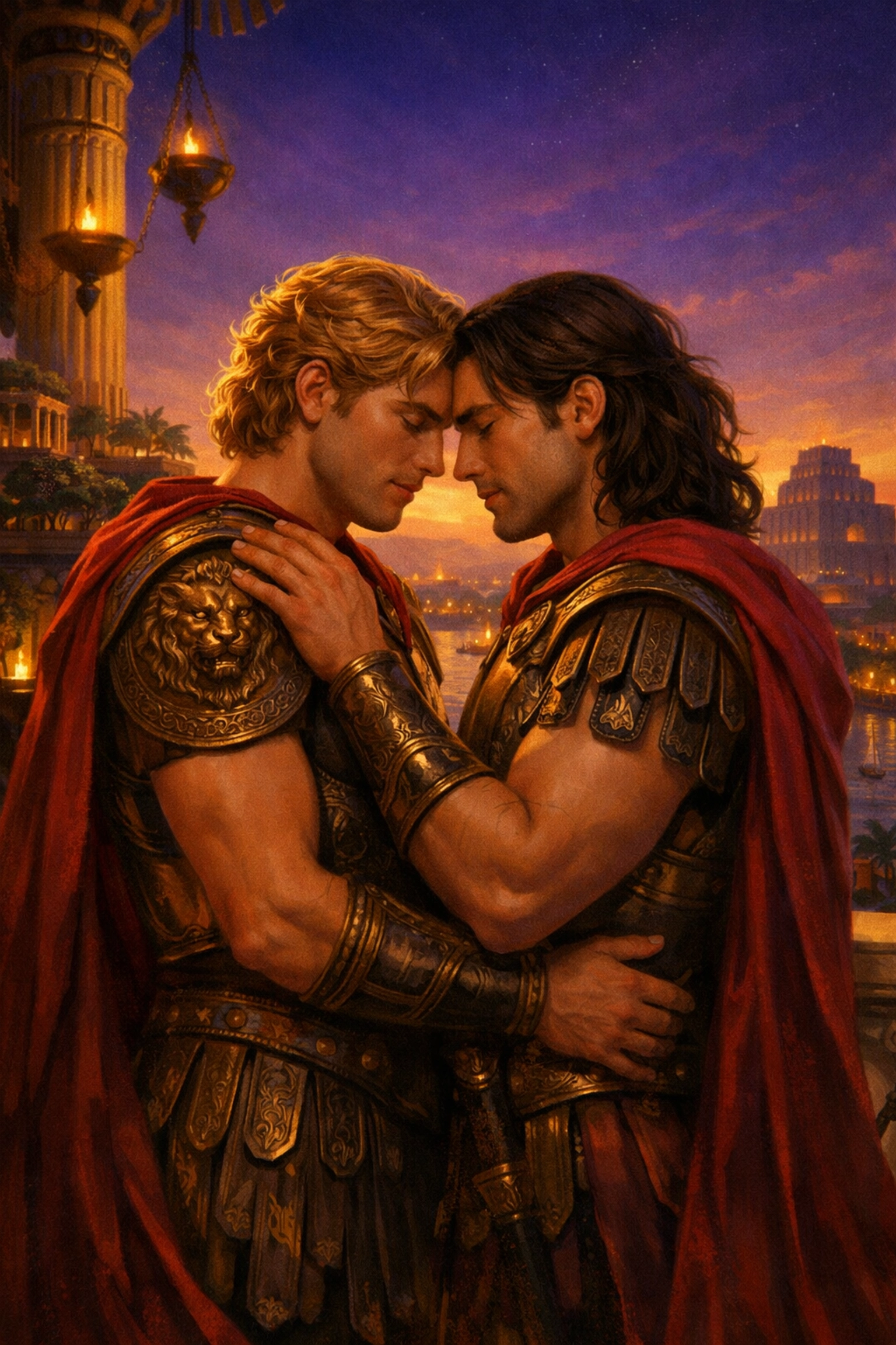 Alexander and Hephaestion sharing a romantic moment, icons of ancient gay historical romance.