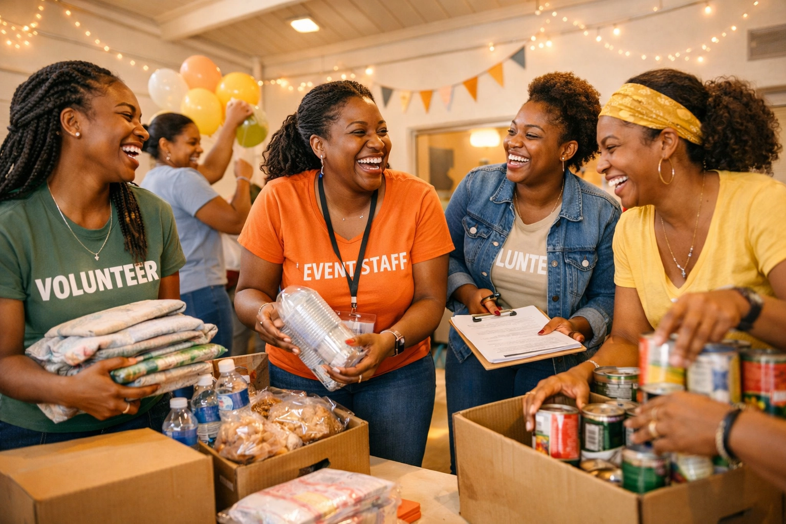 Black women volunteers collaborating on community events to support families in New Jersey.