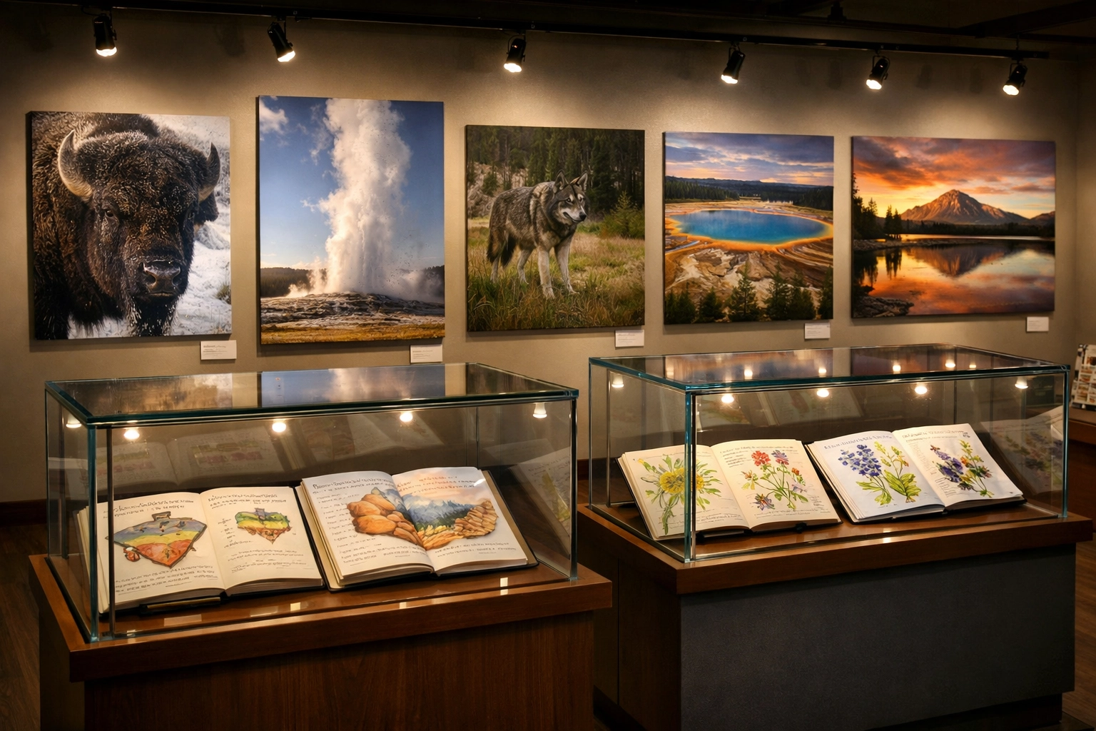 Exhibition of student photography and sketches from Yellowstone geology trips for students.