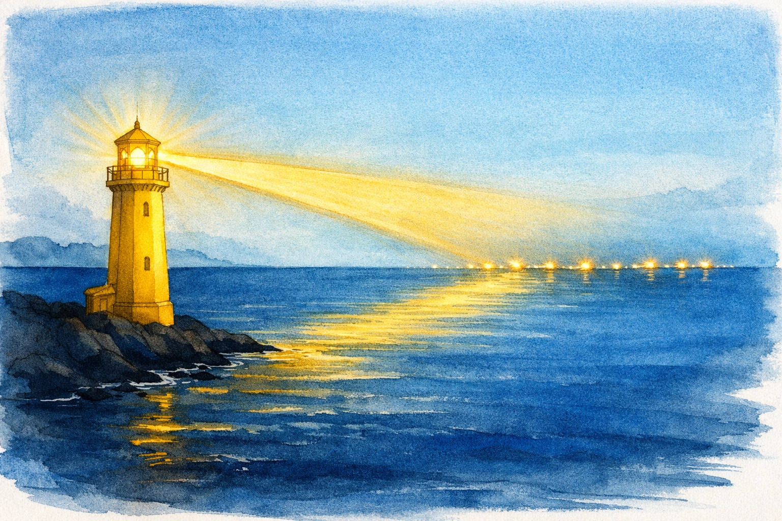 Golden lighthouse representing national media outreach connectivity by Dr. Layne McDonald - www.laynemcdonald.com