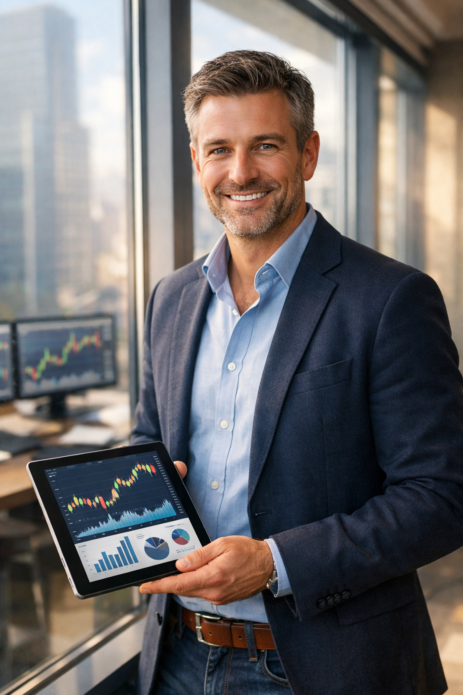 Fractional CFO reviewing financial analytics and strategic business growth charts