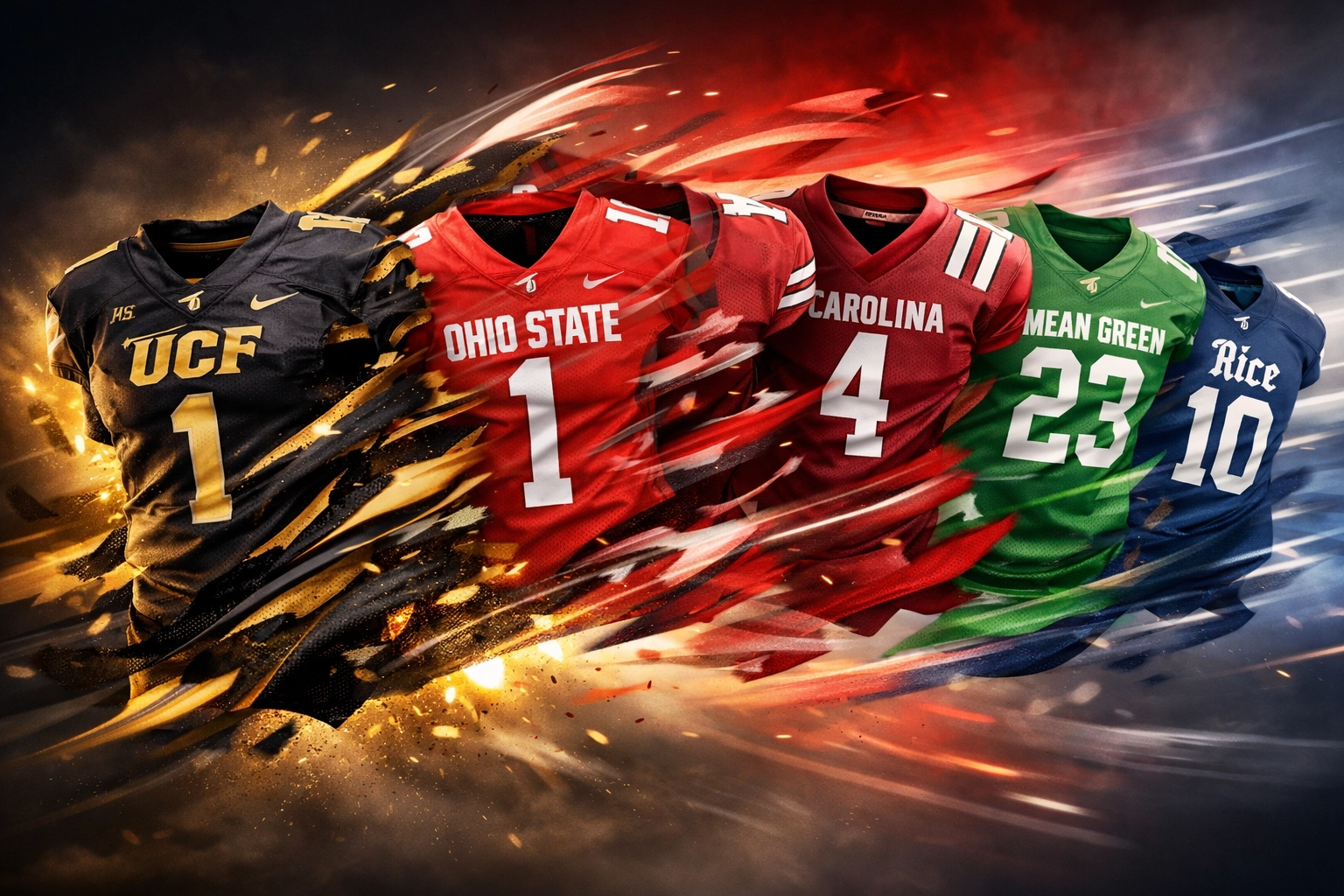 UCF football jerseys transferring to Ohio State, South Carolina, North Texas, and Rice programs