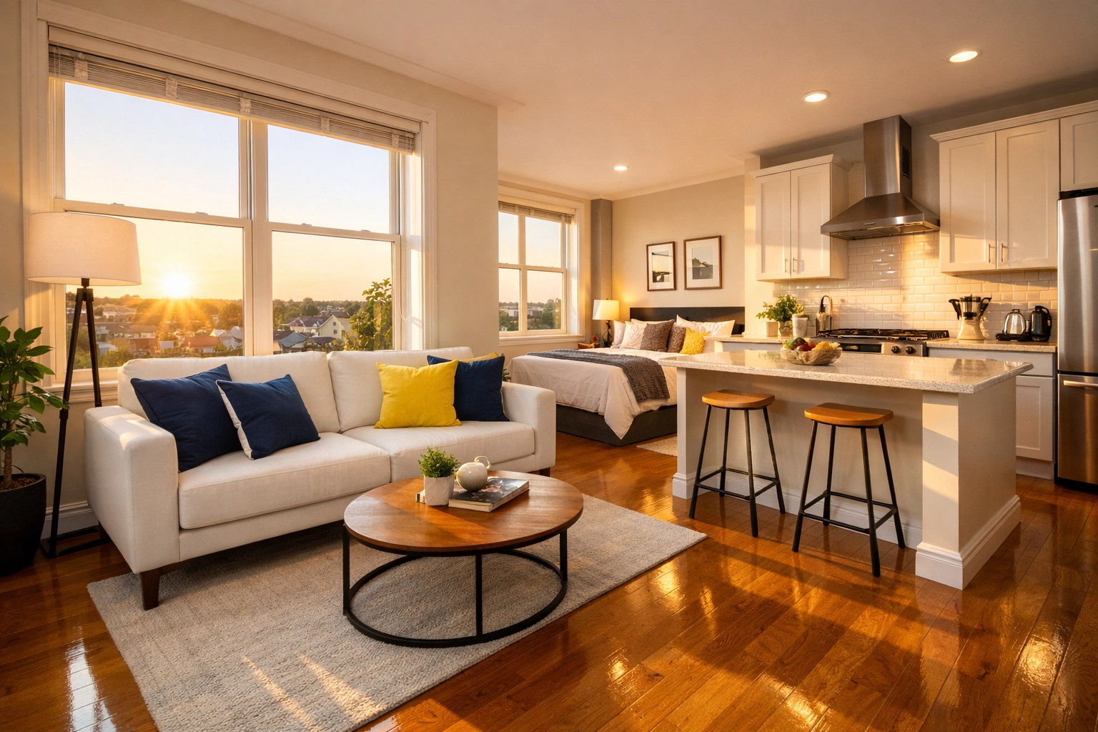 Spotless modern studio apartment in Leominster MA, cleaned by professional apartment cleaning services.