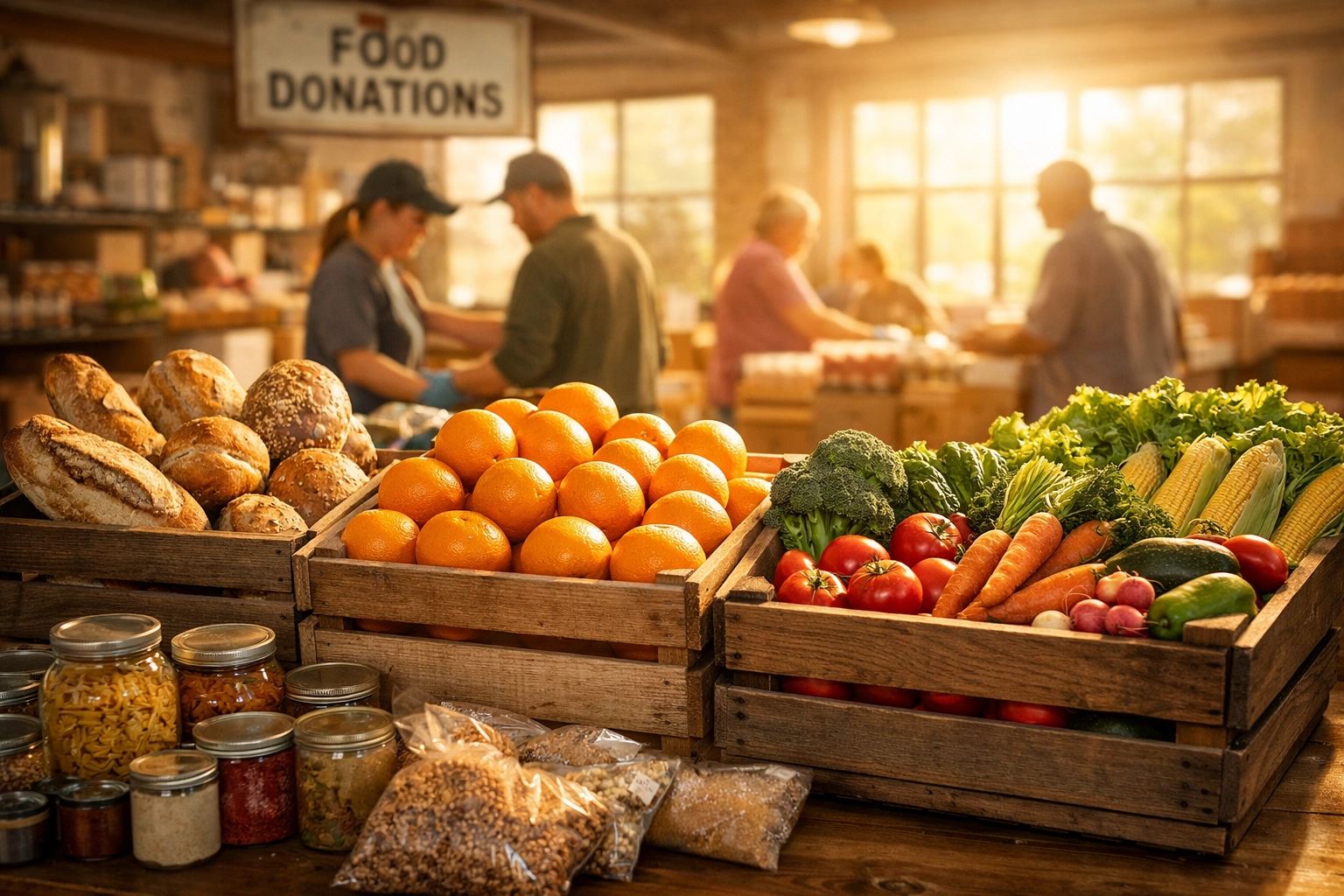 Fresh produce and bread at a South Jersey disaster relief food distribution center.