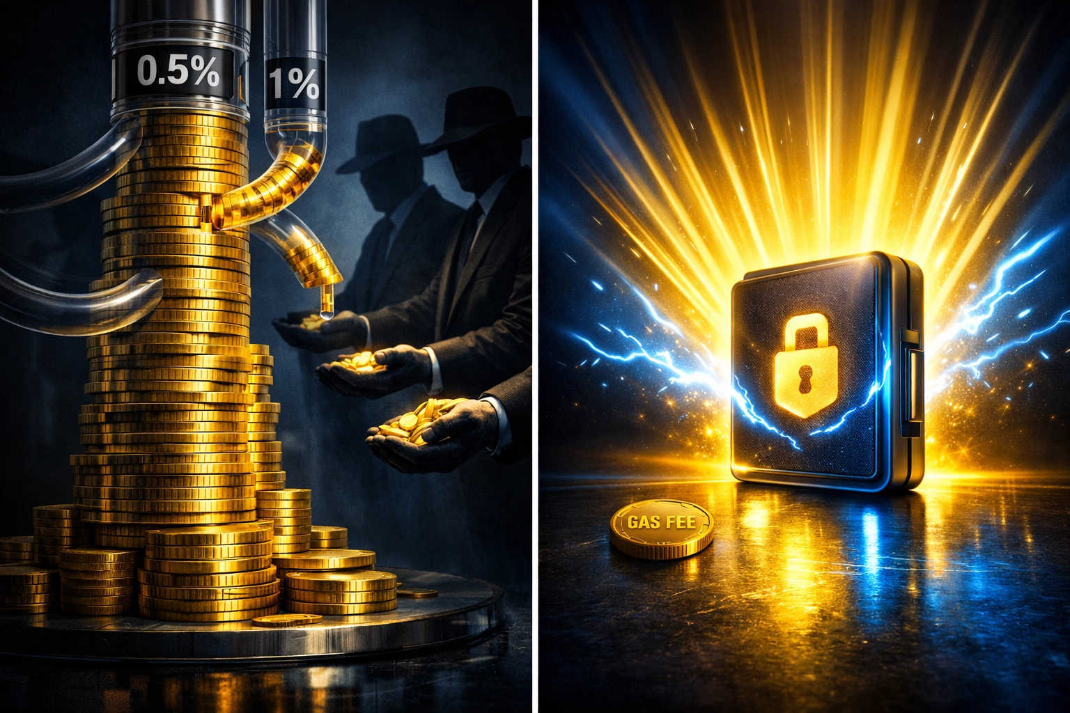 Crypto payment fees comparison showing middleman costs versus minimal gas fees with self-custody