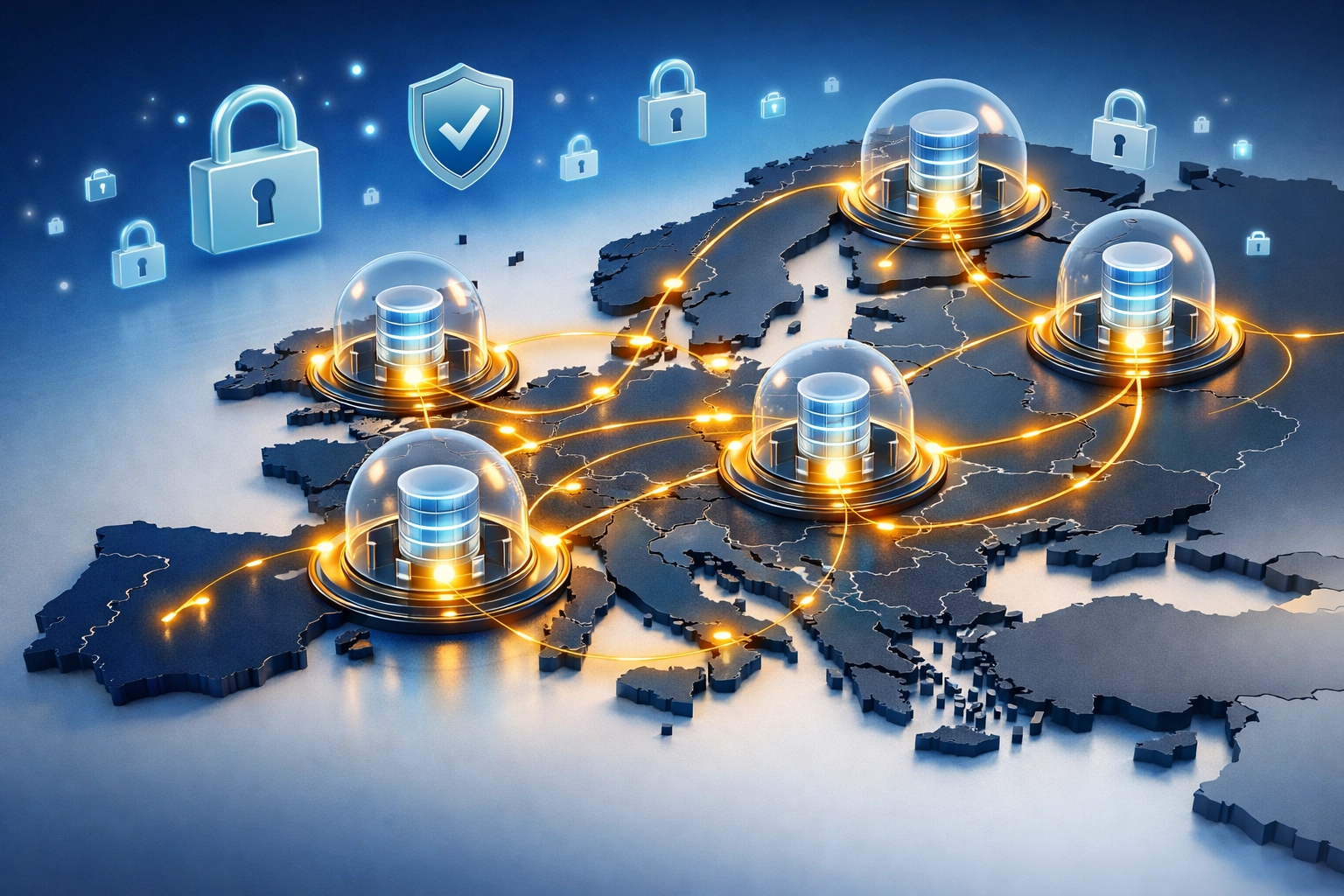 EU data residency architecture showing secure ServiceNow data nodes across European locations