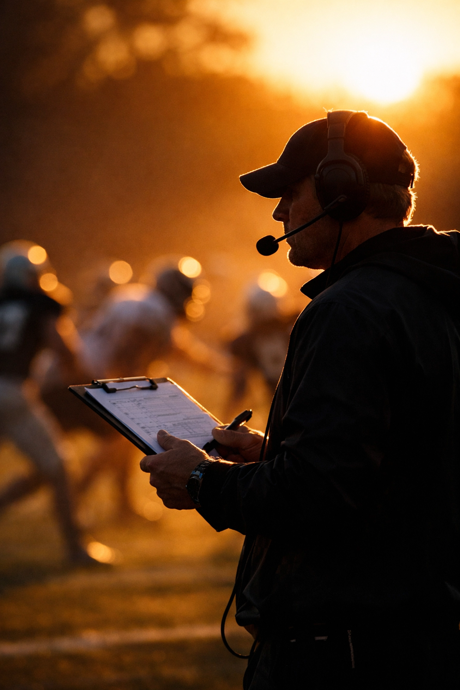 Coach developing personal brand and leadership presence on the sideline during game