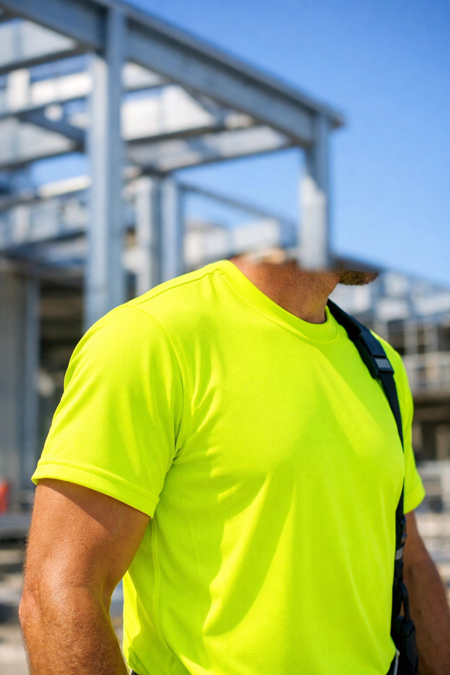 Safety high-visibility custom t shirts for construction crews working on a professional job site