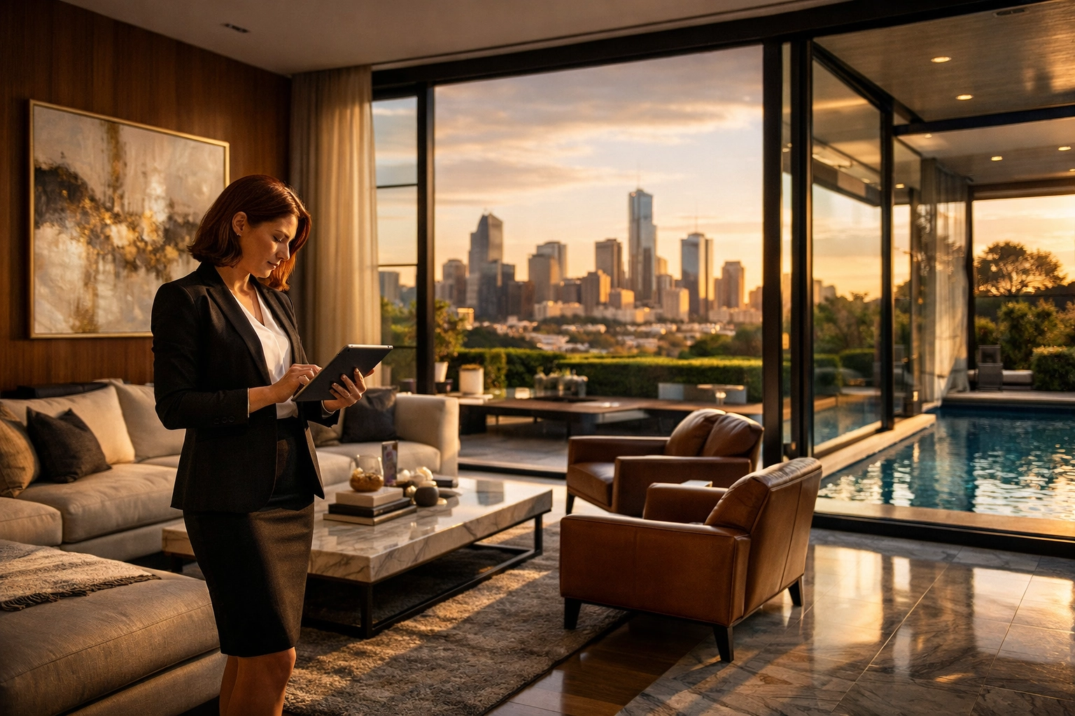Full-service buyers agent coordinating Melbourne prestige property with pool and gardens