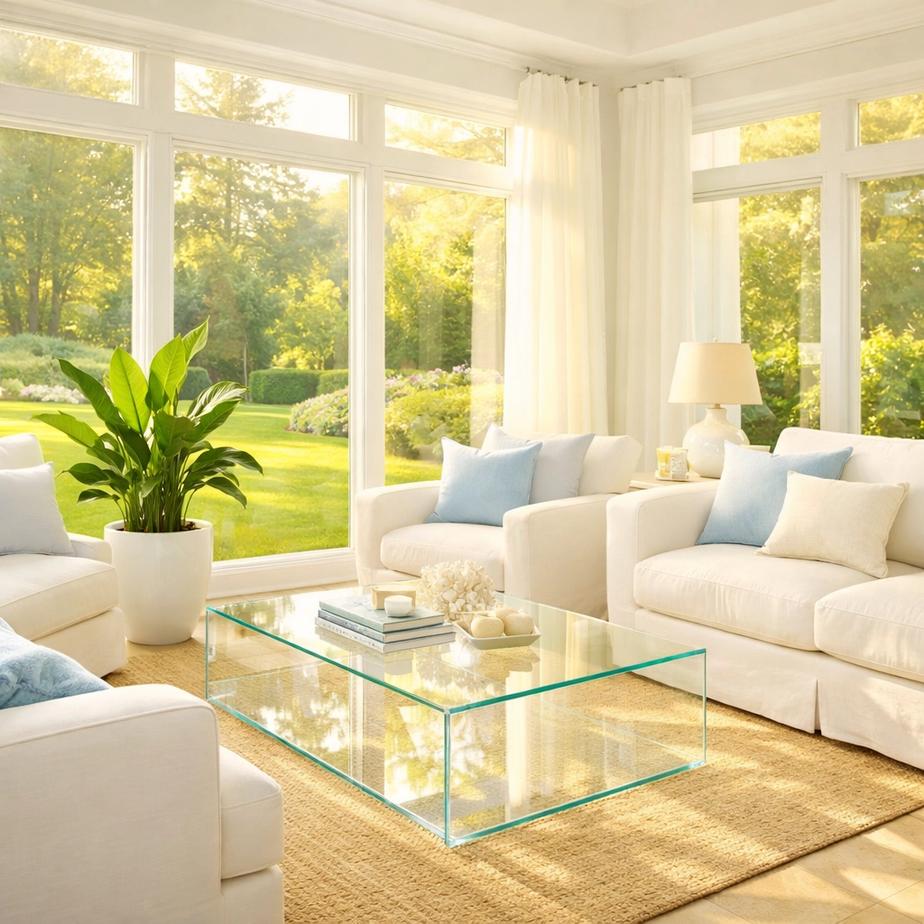 Sun-drenched Wellesley home sunroom showcasing results of eco-friendly house cleaning.