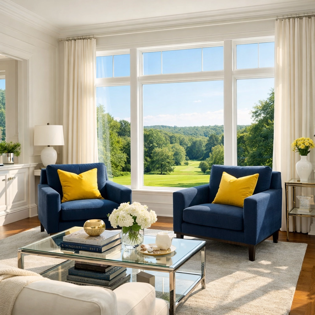 Sunlit living room in Easton showing the results of professional residential cleaning in Massachusetts.