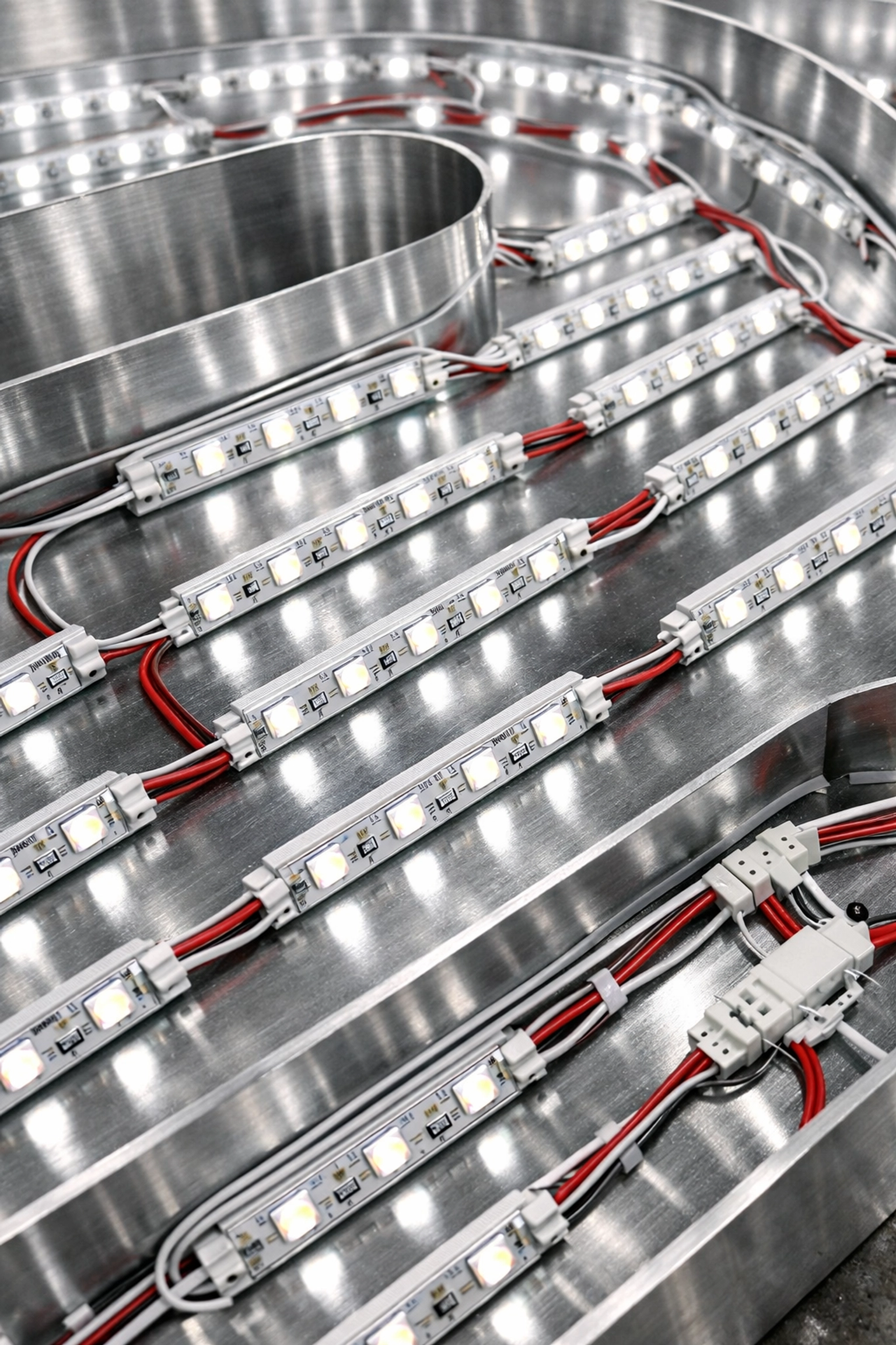 Interior view of a custom aluminum channel letter showing professional LED module installation and wiring.