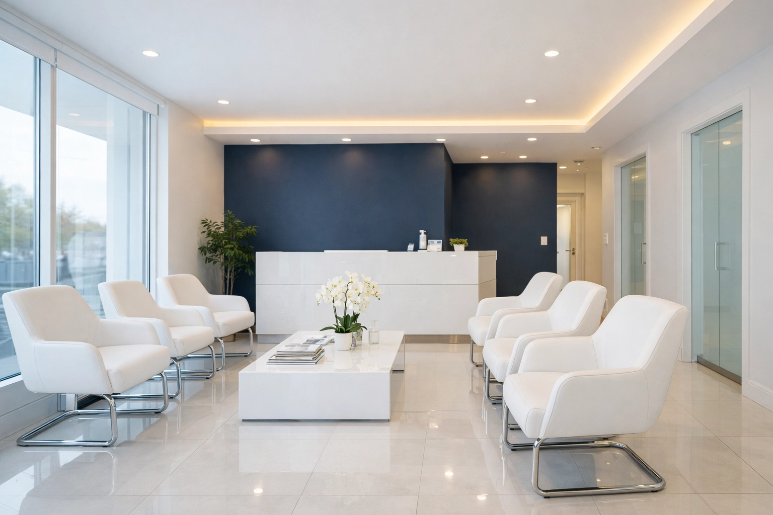 Disinfected medical facility waiting area maintained by Saugus commercial cleaning experts.