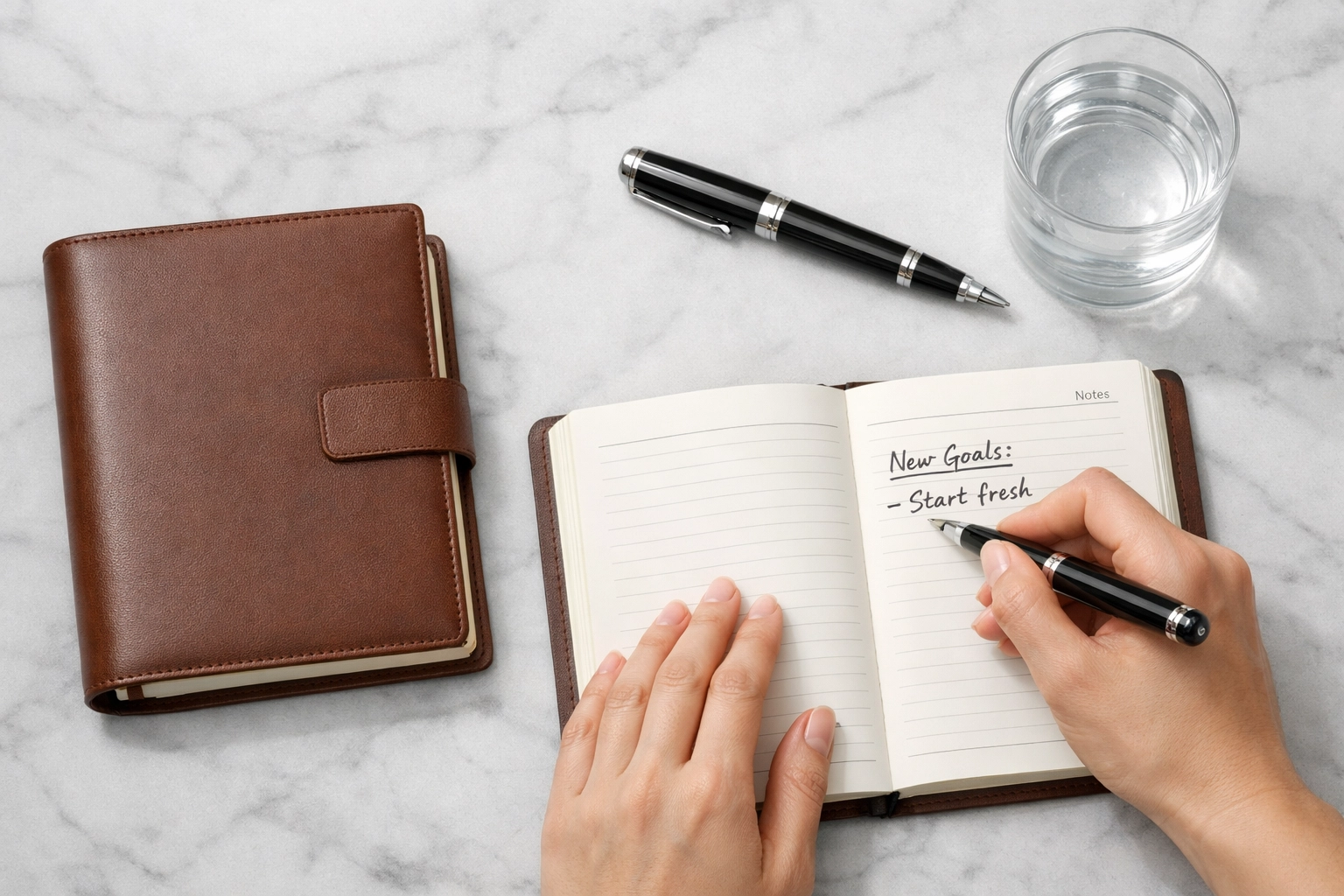 Close-up of a manager creating a strategic action plan to improve team morale and retention.