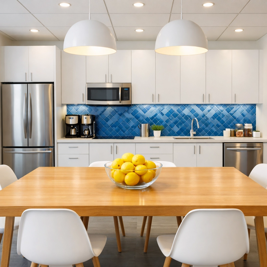 Sanitized and spotless modern office kitchenette in Pittsfield, perfect for healthy commercial workplace maintenance.