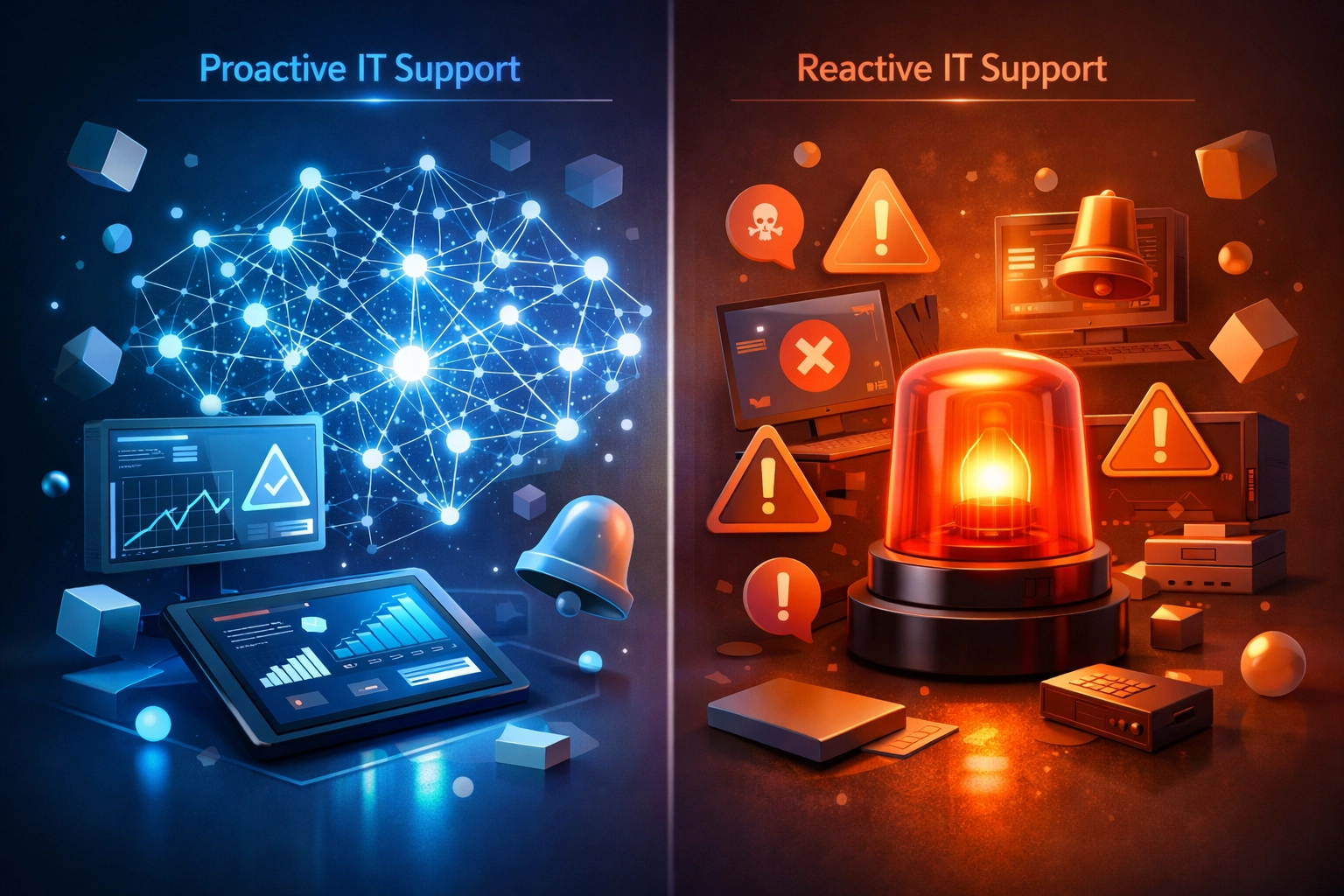 Comparison of proactive IT monitoring versus reactive support for small business networks