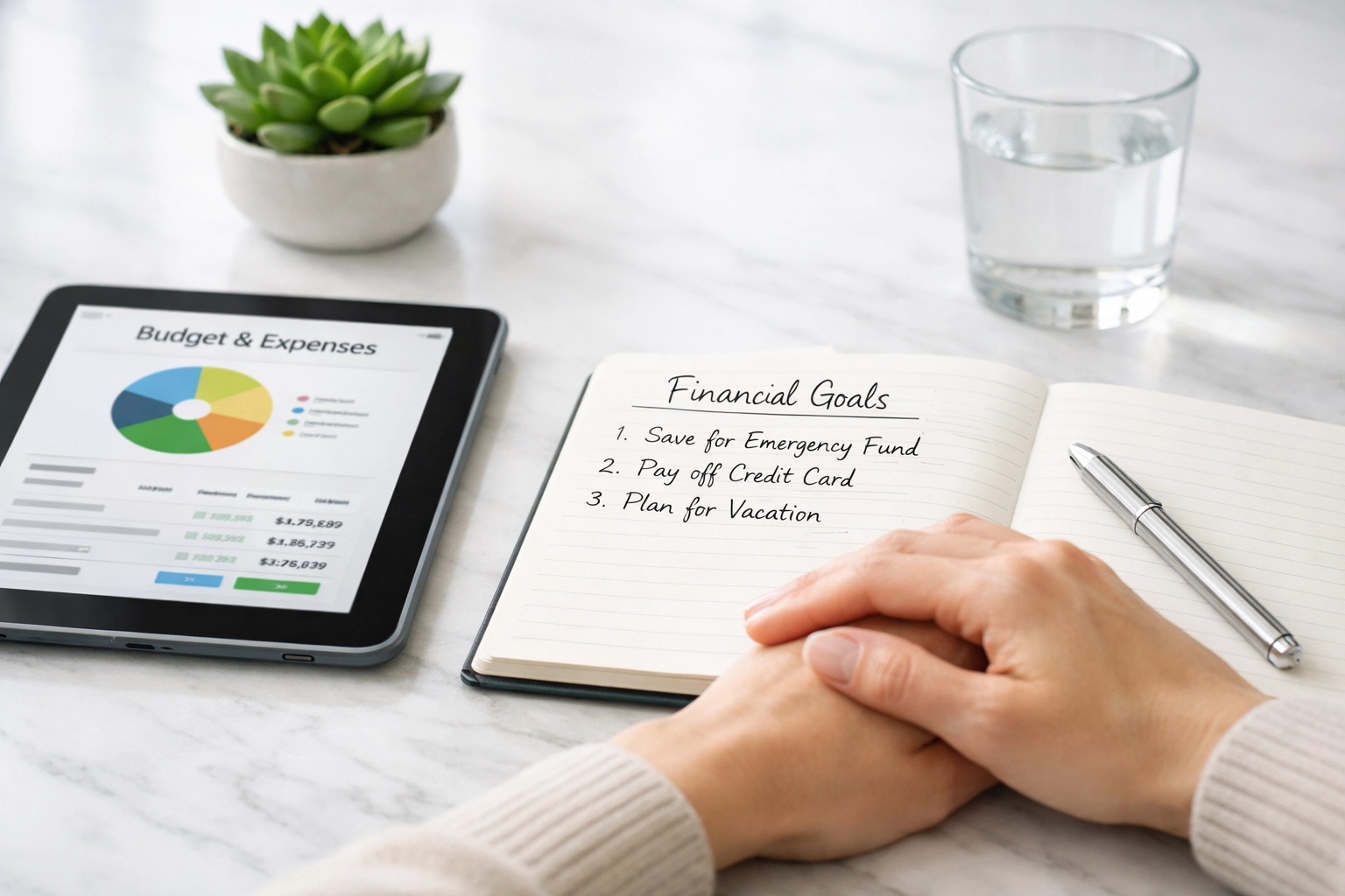 Planning a financial strategy for a bad credit loan canada using a tablet and notebook.