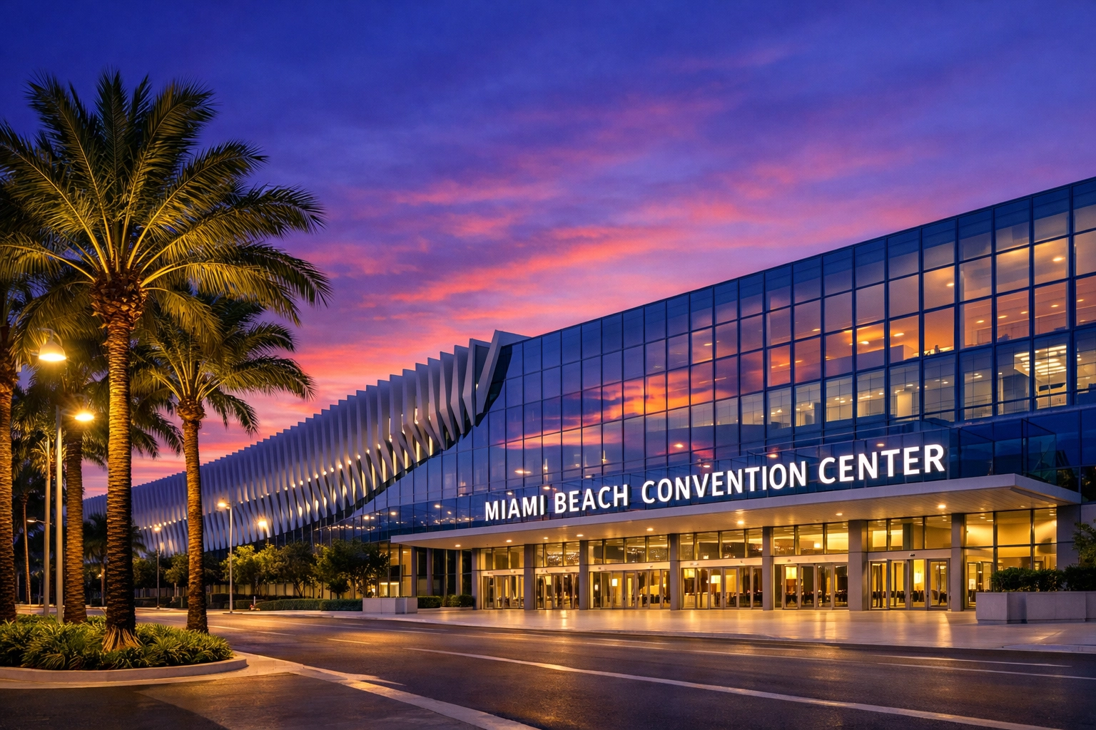 Modern exterior of the Miami Beach Convention Center, a top venue for professional brand photography in Miami.